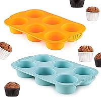 Vista 1 de 2PCS Silicone Muffin Cupcake Pan Molds, Ohola 6-Cavity Nonstick Silicone Muffin Pans for baking, Perfect for Cupcakes, Muffin, Brownies and More