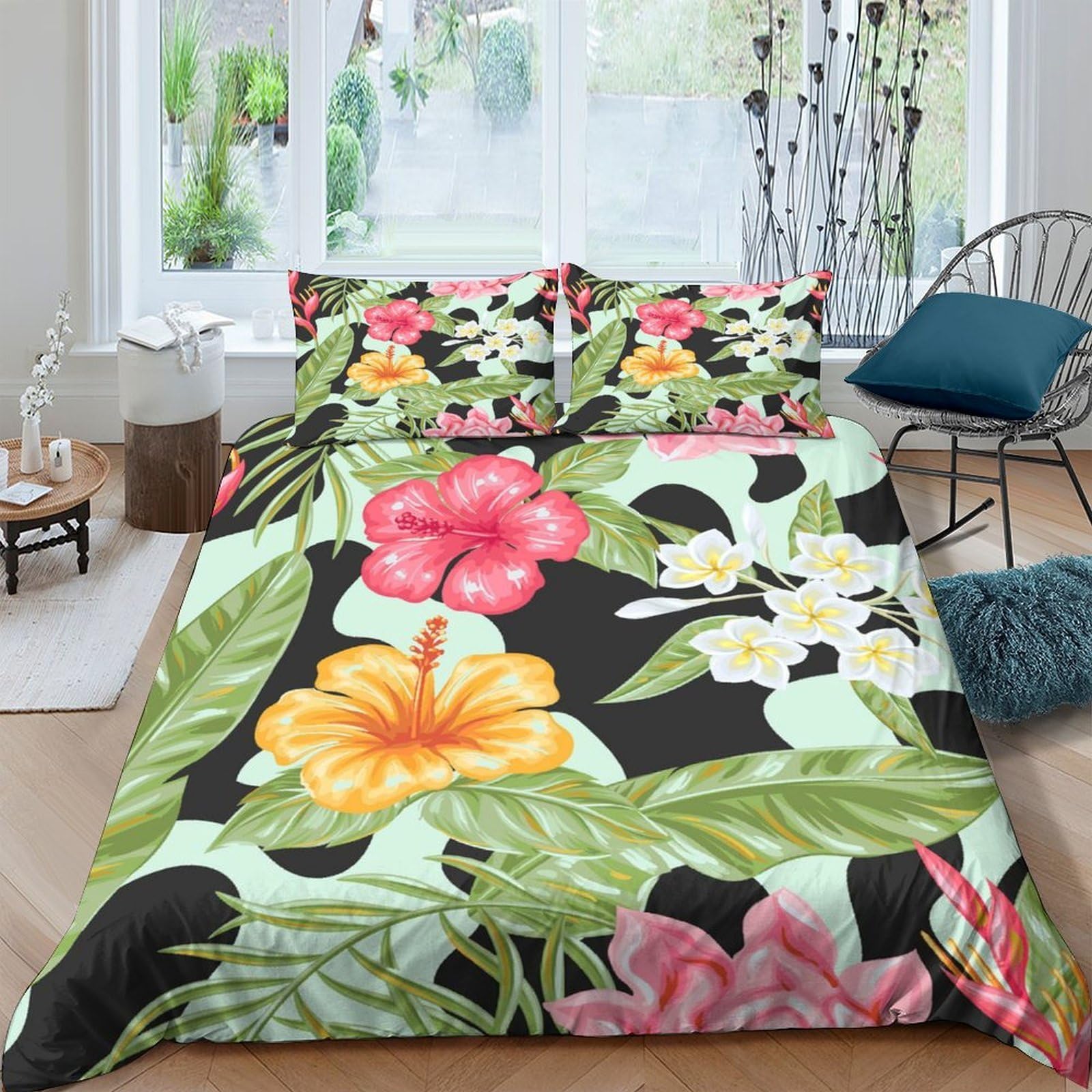 Ctjqhvkz Style-5 3D Printed Tropical Hibiscus Fitted Sheet Microfiber Soft Floral Mattress Cover For Bedroom Guest Room Dorm Decor Single（135X200cm）