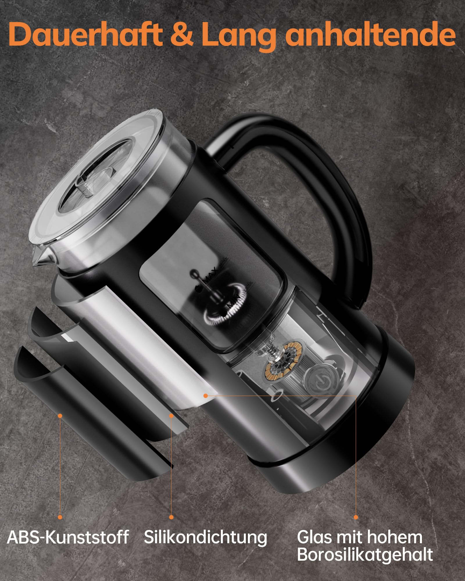 Morpilot Montalatte elettrico, 4 in 1, per acqua calda e fredda, 550 W, 600 ml, design latte, vetro visivo, facile da pulire, nero