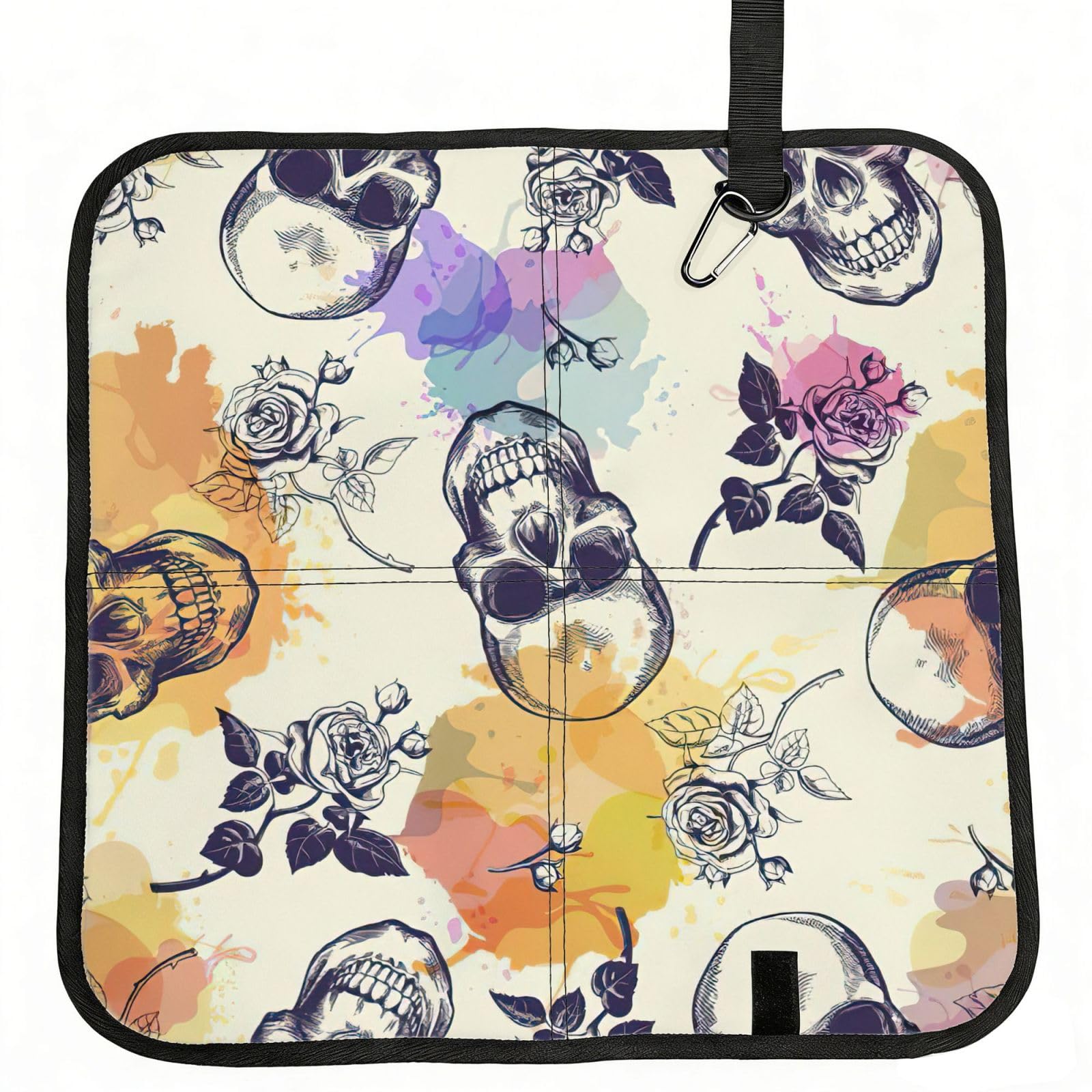 SDEGTHO Skull flower Printed Foldable Seat Pad with Closure, Lightweight Cushion for Airplane Travel Camping