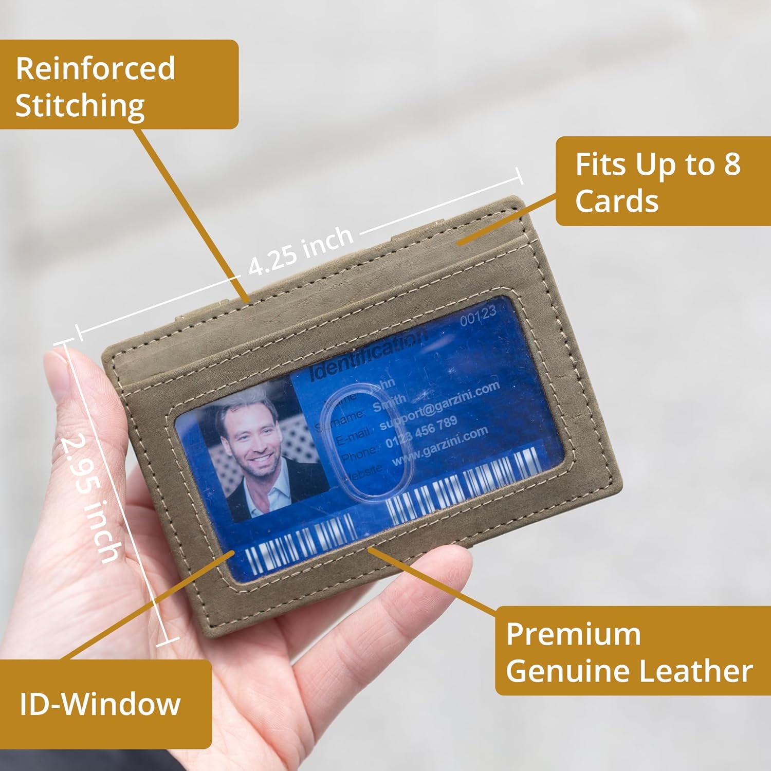 GARZINI Magic Wallet with ID Holder, Minimalist Wallet with RFID card holder, Leather Wallet for 8 cards - Image 4