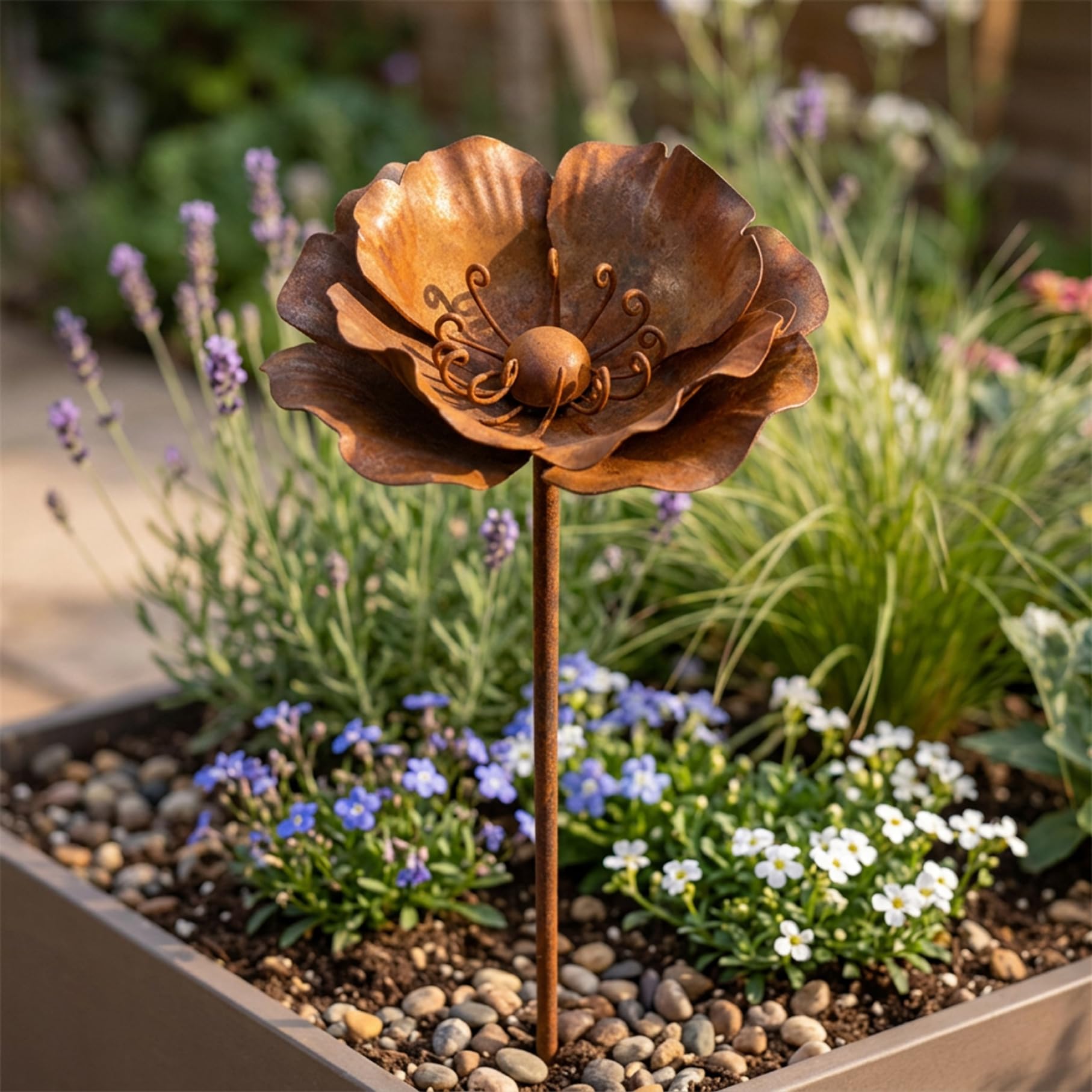 Faticenic Rustic Finish Metal Flowers for Outside, Vintage Iron with Realistic Details, Decorative Garden Stakes for Yard Patio Decor, Metal Flowers For Outside, Garden Décor