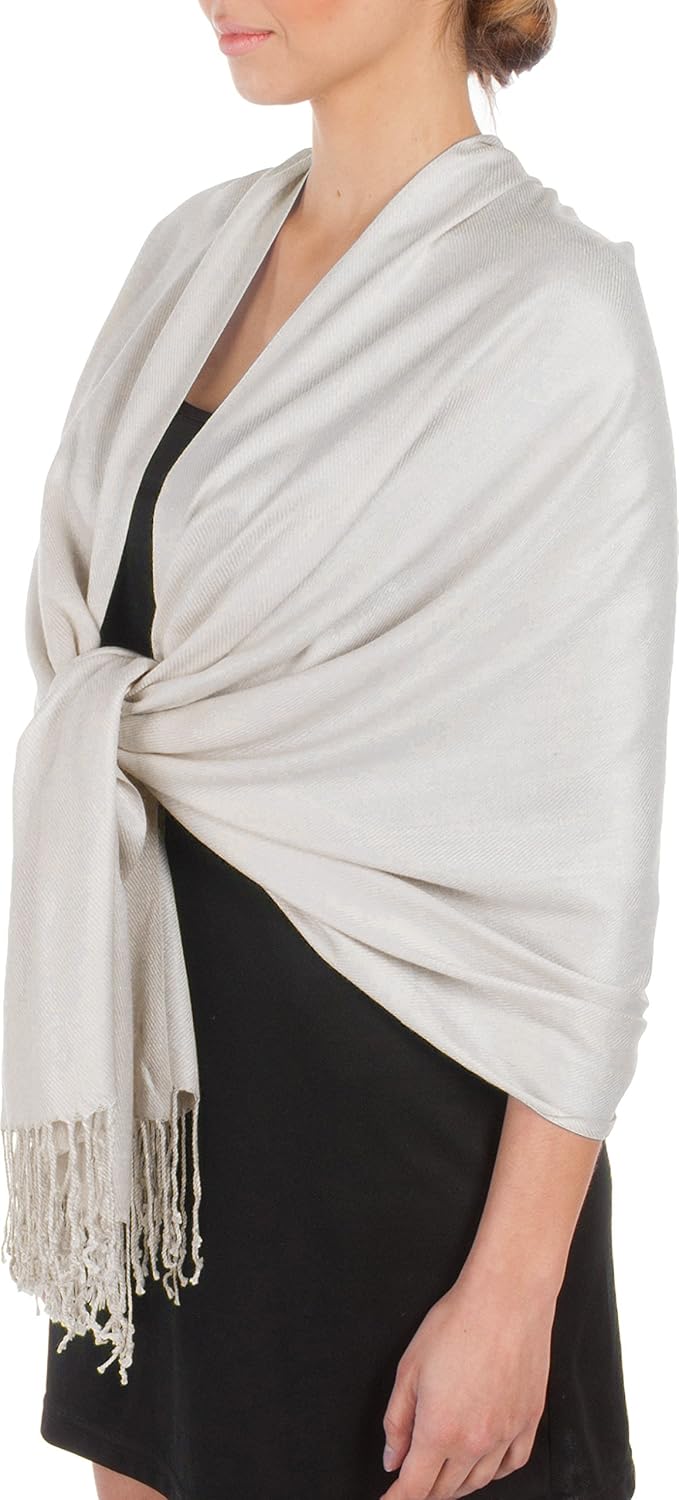 Sakkas Large Soft Silky Pashmina Shawl Wrap Scarf in Solid Colors Silver Grey