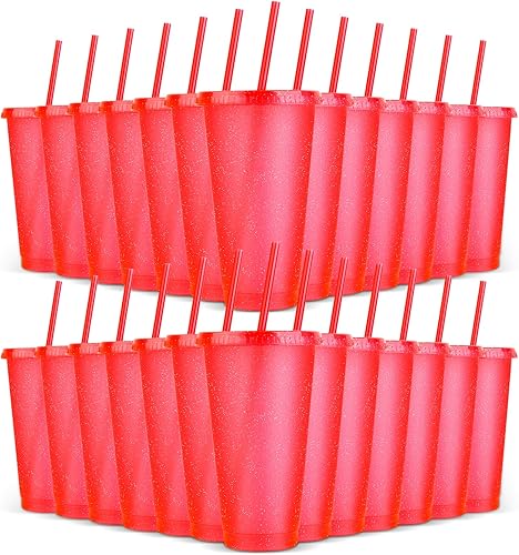 Miniatura 8 de Paquete de 24 vasos de plástico con tapas y pajitas, vasos reutilizables con tapas, vasos coloridos de plástico para fiestas de cumpleaños, taza de