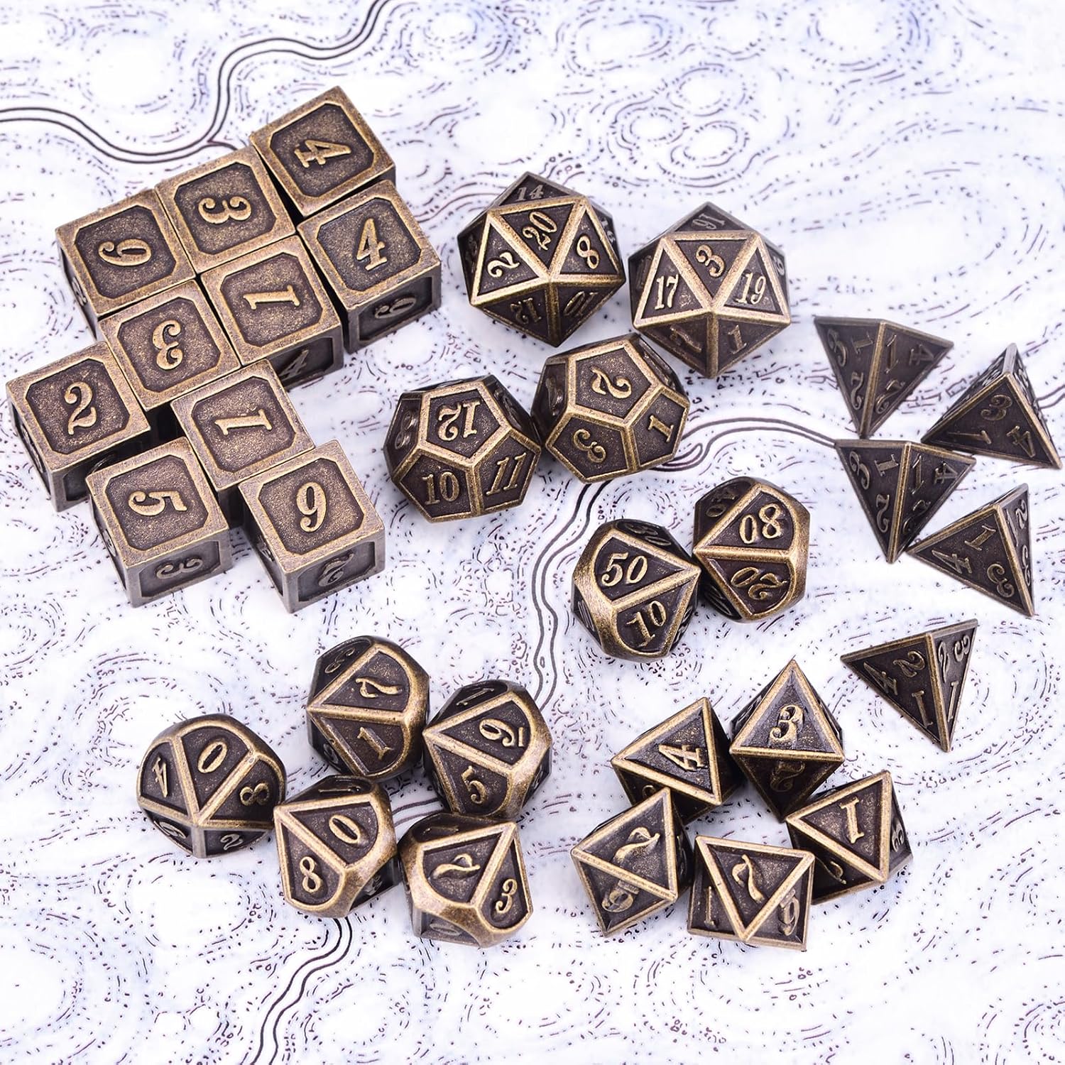 Extended Metal Dice RPG Set - 31 Piece DND Polyhedral Dice for Dungeons and Dragons 5e Tabletop Role Playing Adventure Games (Bronze)