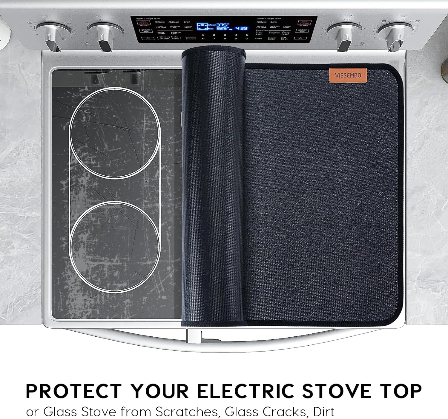 Fireproof Stove Top Covers for Electric Stove, Heat Resistant Glass Top Protector, Flat Oven Cover Mat for Kitchen Cooktop & Counter (Black, 36x21 Inch)