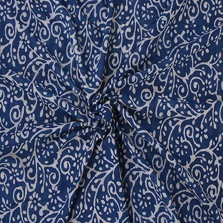 Trade Star 3 Yard Indigo Block Print Cotton Lawn Fabric for Dressmaking