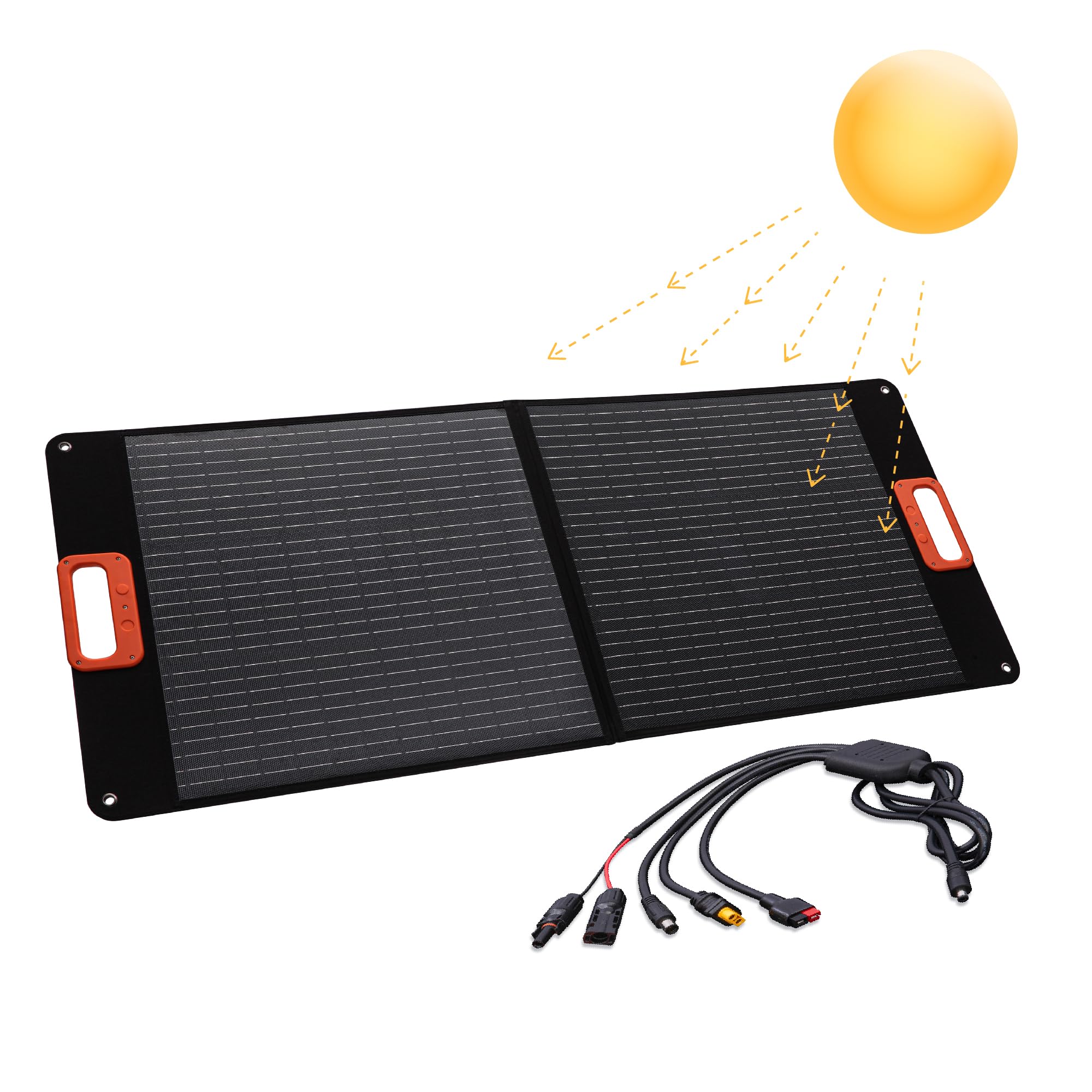 Panel solar plegable TX-206 de 100 W de Technaxx, Cargador solar monocristalino portátil para todas las fuentes de alimentación habituales con salidas USB-A/USB-C/XT60/DC7909/MC4/Anderson