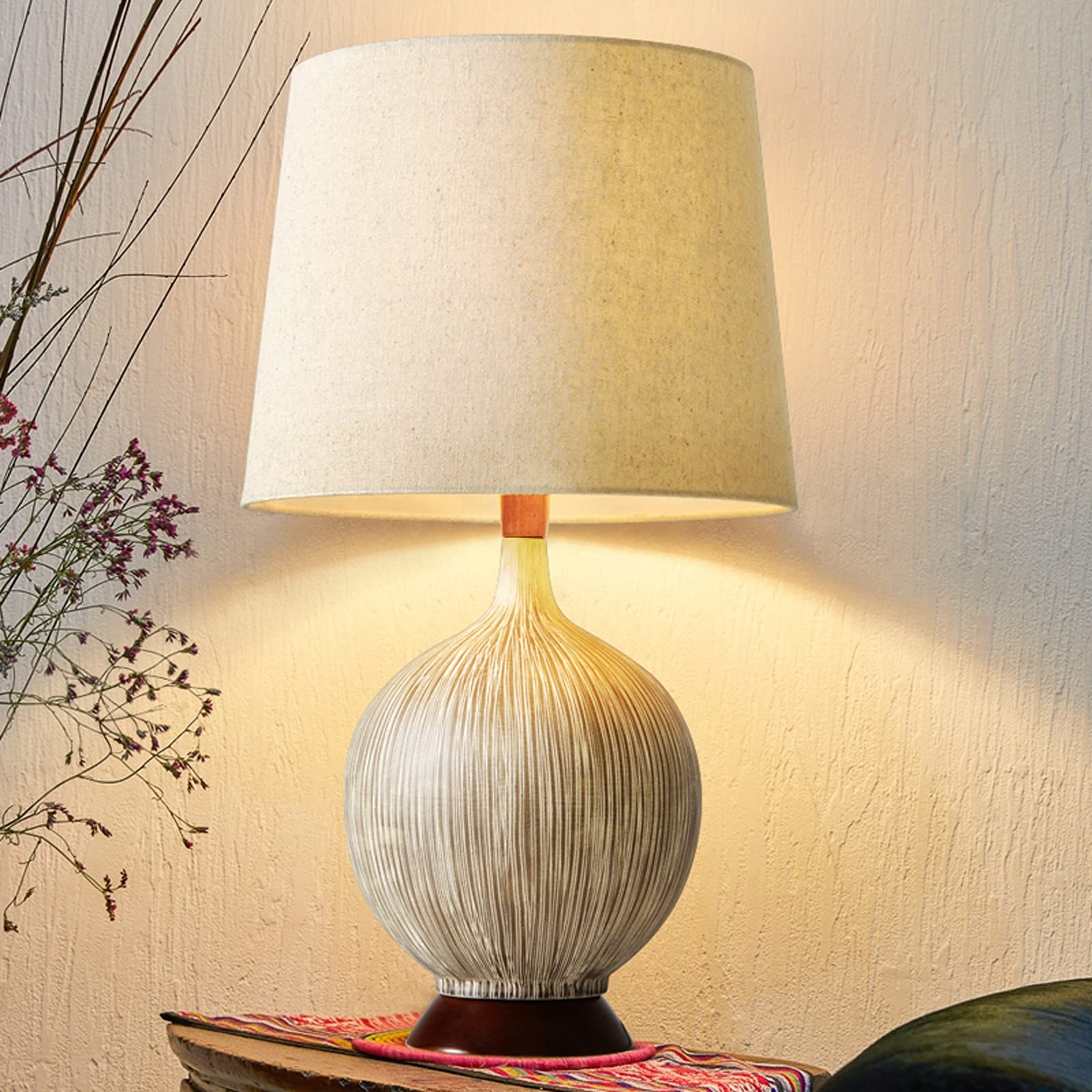 XANAYXWJ Lampada Lampada da Letto Lampade da Tavolo Lampade da Comodino in Ceramica con Paralume in Tessuto Lampade da Tavolo da Comodino Concise per Lampada da caffè per casa e Ufficio, Lampada da