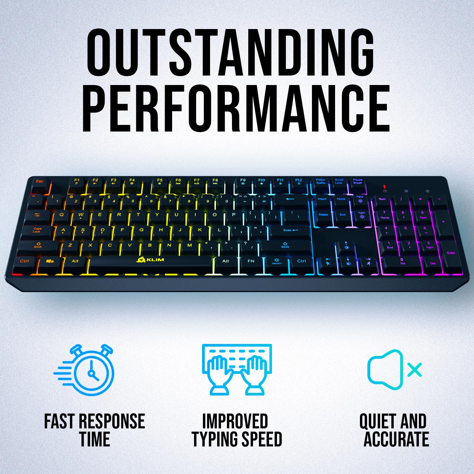 KLIM Chroma Wireless Gaming Keyboard RGB New - Long-Lasting Rechargeable Battery - Quick and Quiet Typing - Water Resistant Backlit Wireless Keyboard for PC PS5 PS4 Mac - Black — view 4