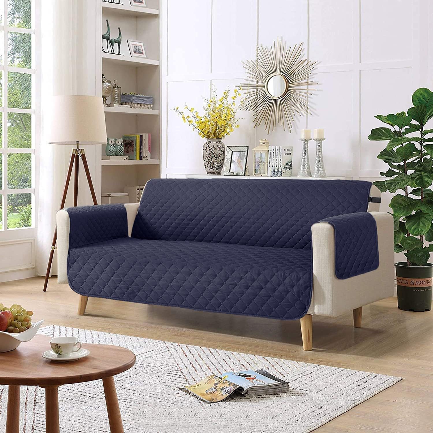 Louis Donné 98 Inch Stretchable Couch Cover, Waterproof 2-Seater Sofa Cover, Loveseat Cover Protector with Elastic Straps, Perfect for Living Room, Anti-Slip, Pet-Friendly, Durable & Stylish (Blue)