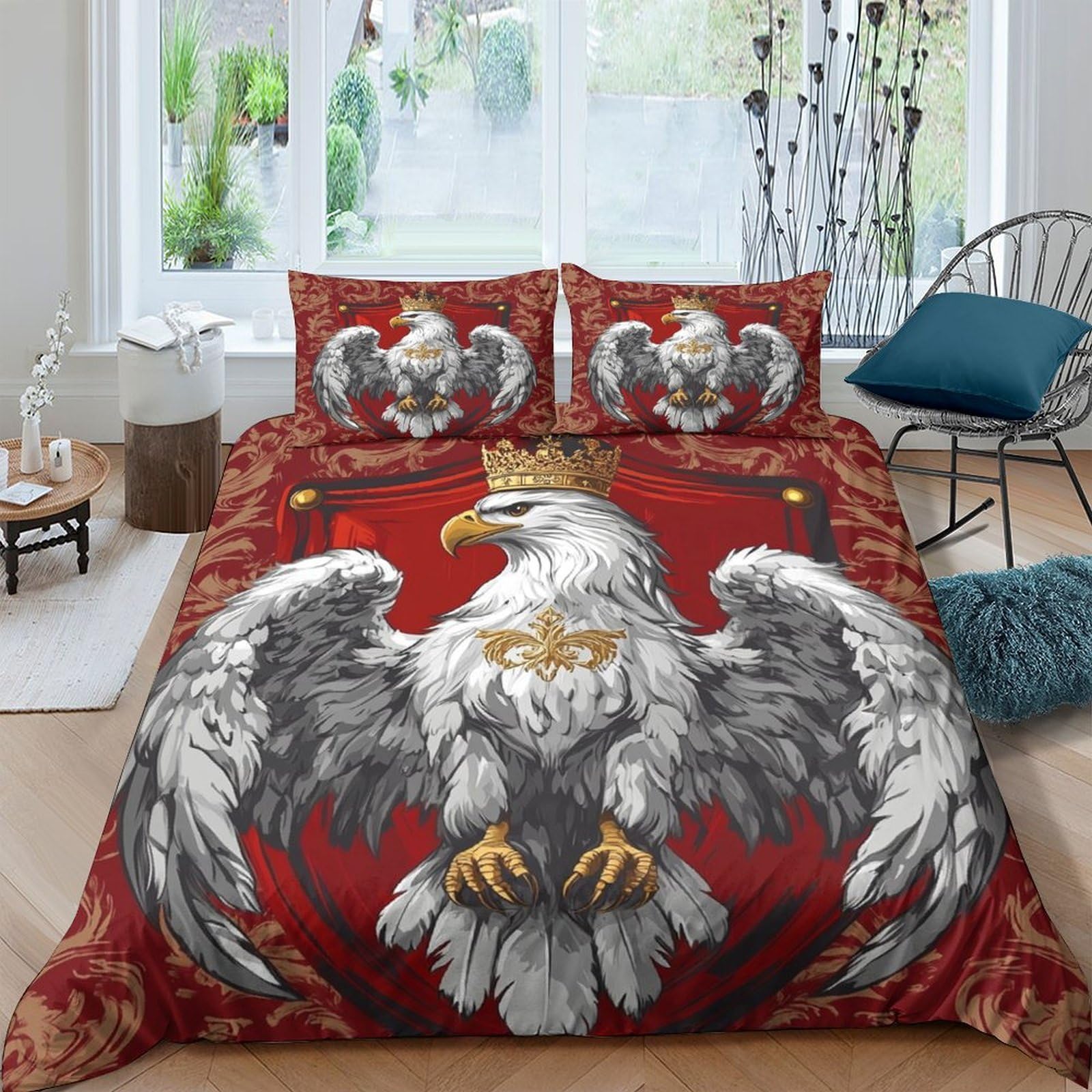 Ctjqhvkz Style-6 3D Printed Majestic Eagle Fitted Sheet Microfiber Bedroom Decor Red Crowned Eagle Mattress Cover For Home Guest Room Single（135X200cm）