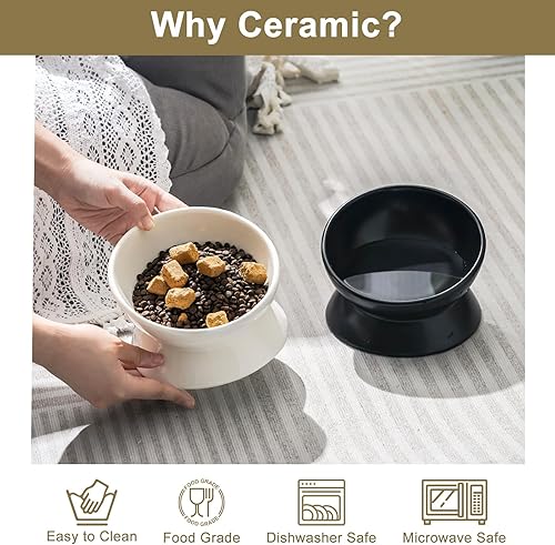 Miniatura 6 de YauYik Cuenco elevado inclinado para gatos  Cuenco elevado de cerámica para gatos y perros pequeños  Plato de 6 pulgadas sin estrés apto para