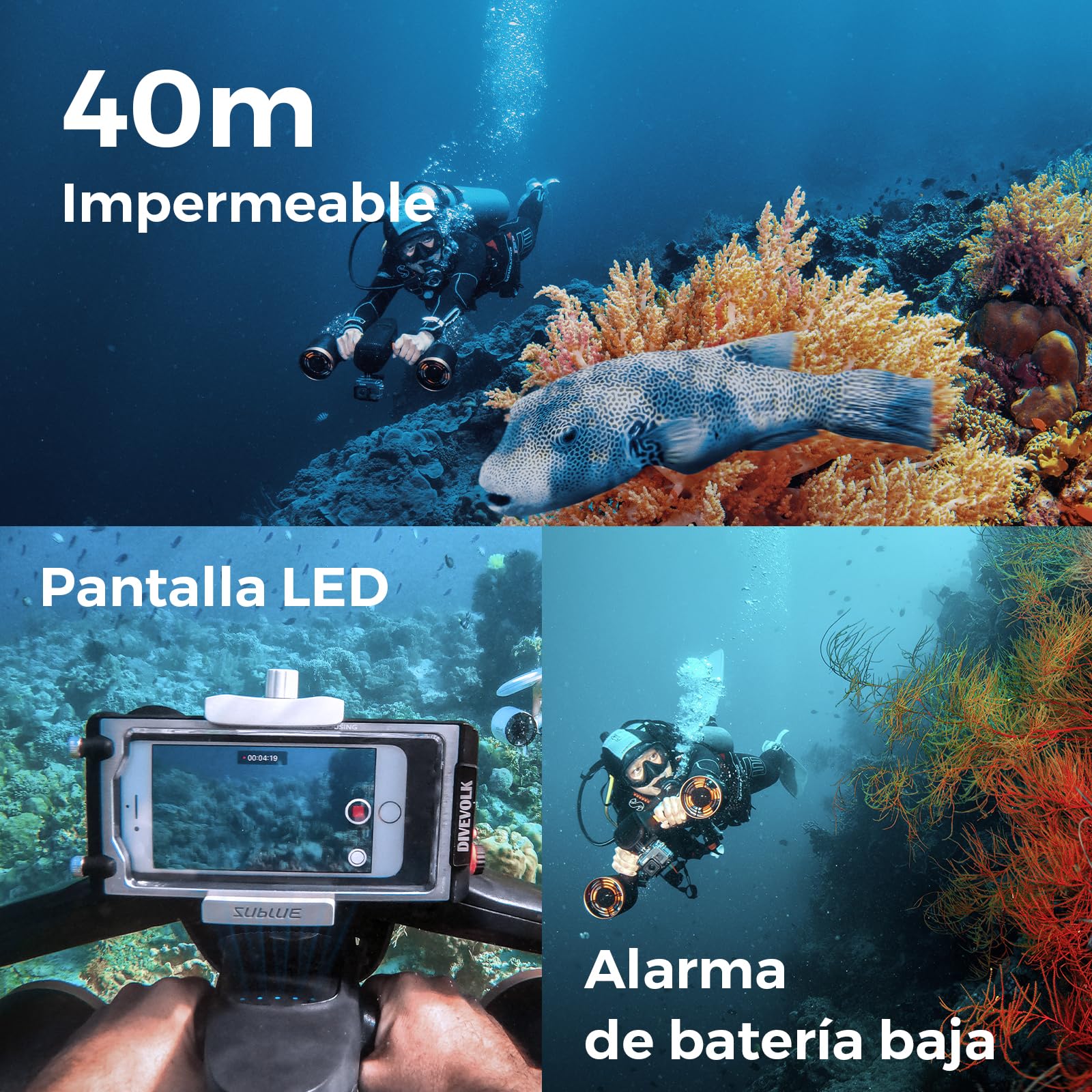 Sublue Mix Pro - Patinete Submarino de Doble Motor, 2 Modos de Velocidad, 40 m de Profundidad con Soporte para cámara y Alarma de batería Baja para Piscina