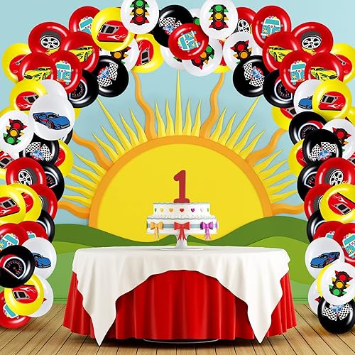 Miniatura 6 de Charniol Paquete de 40 globos de carreras para fiestas de cumpleaños, banderas a cuadros de 12 pulgadas, globos de látex para cumpleaños, dos