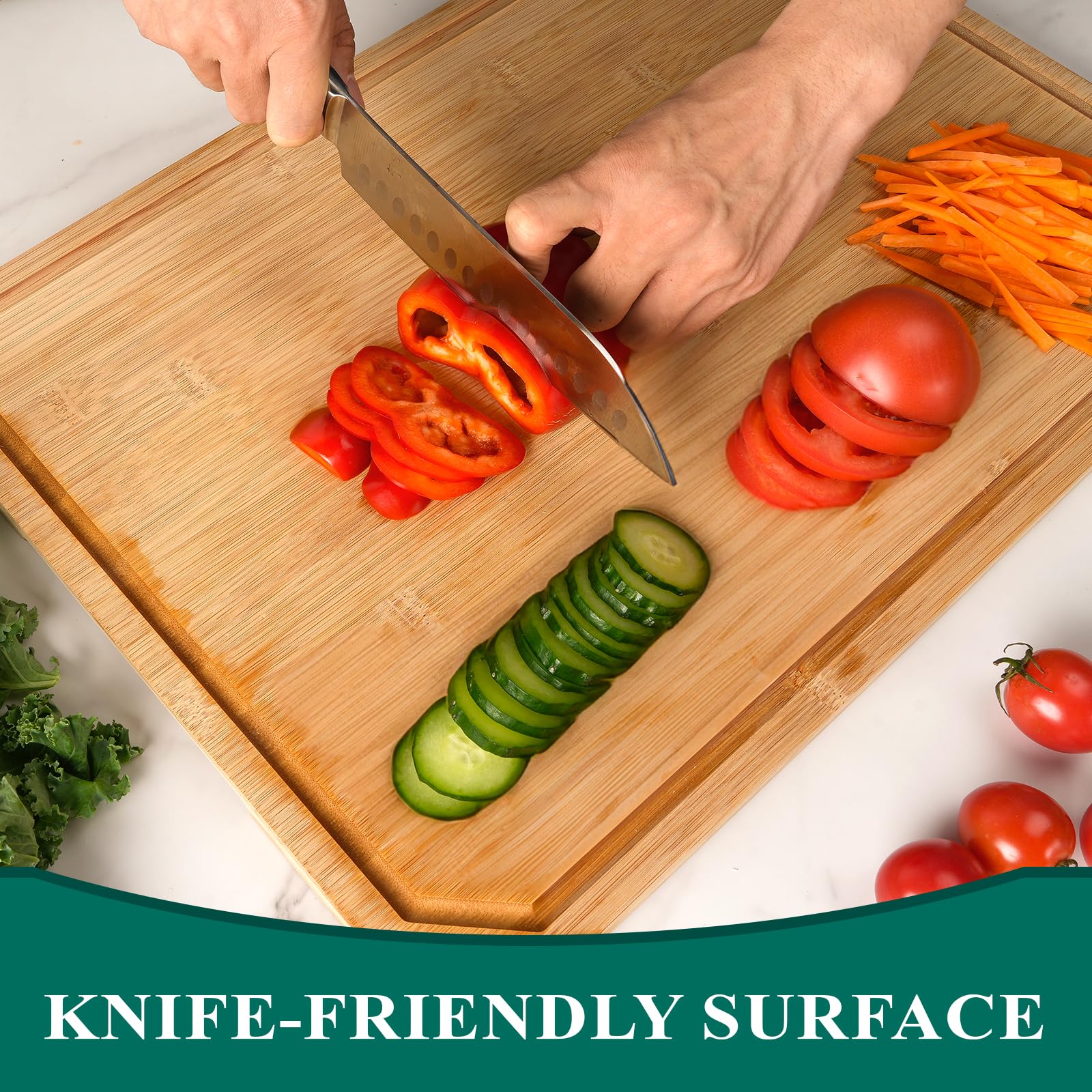 Tabla De Cortar De Bambú De 24 Pulgadas Para Cocina, Tabla De Cortar De Madera Extra Grande Con Ranura Profunda Para Jugo Y Mango, Tabla De Cortar Resistente, Kikcoin, 24 X