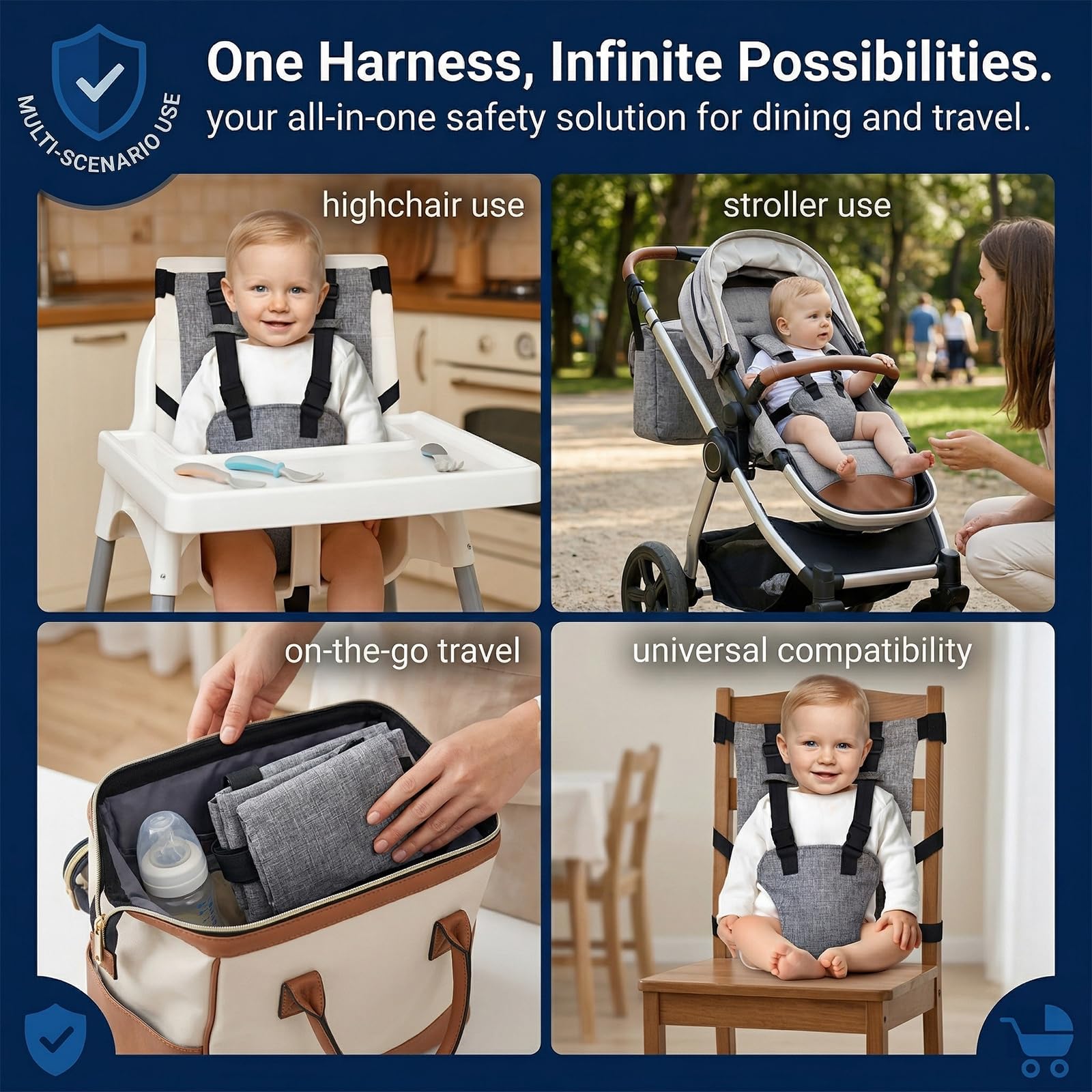 Cinturino per Seggiolone Pappa, Sedia Imbracatura Portatile per Bambini Lavabili, Sdraietta Neonati Passeggino, Morbido Confortevole