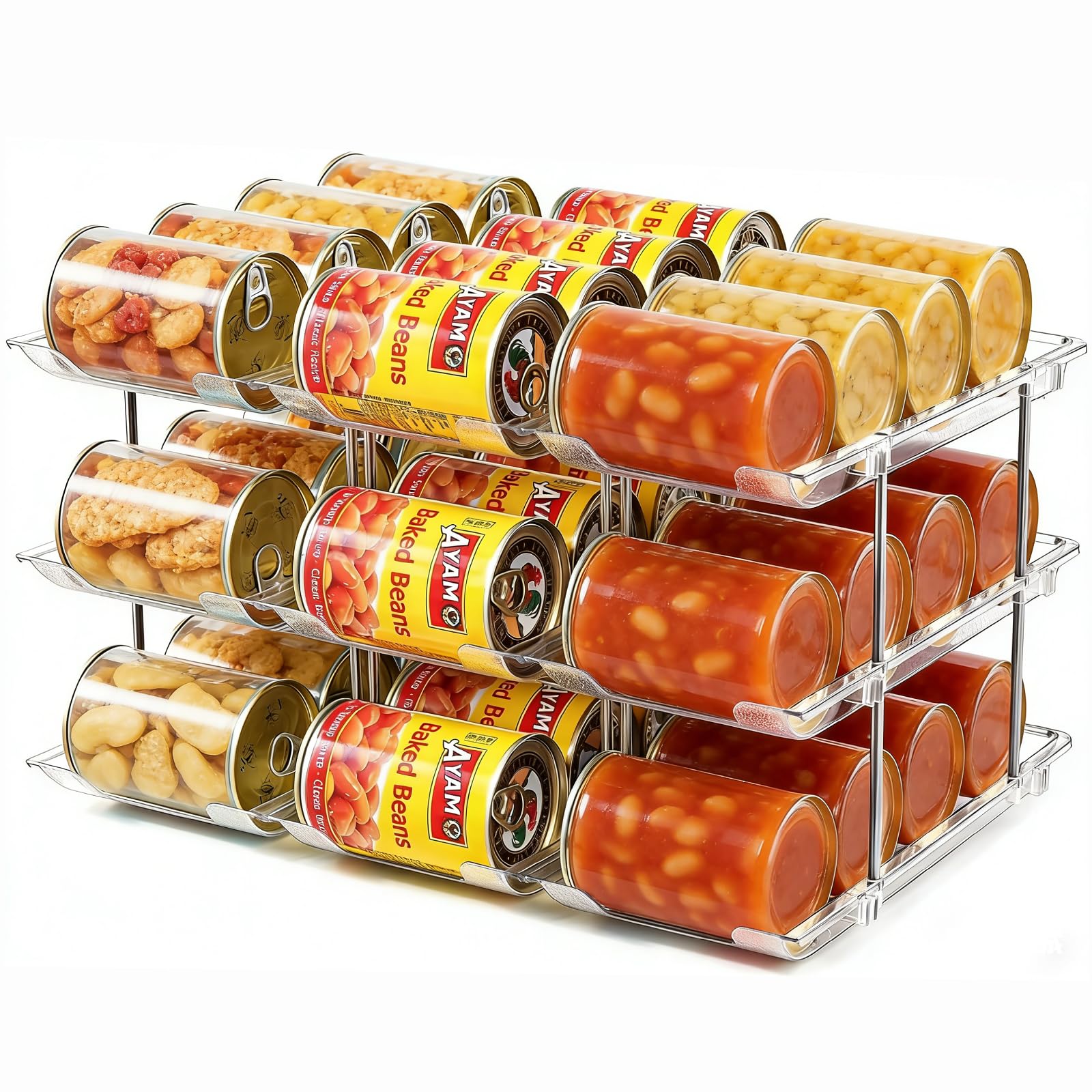 Can Organizer for Pantry, Stacking Can Storage Organizer Pantry, Automatic Can Rack for Fridge, 3Tire 3 Columns Can Holder for 36 Cans, Canned Goods Organizer Suitable for Cabinet Pantry Countertop