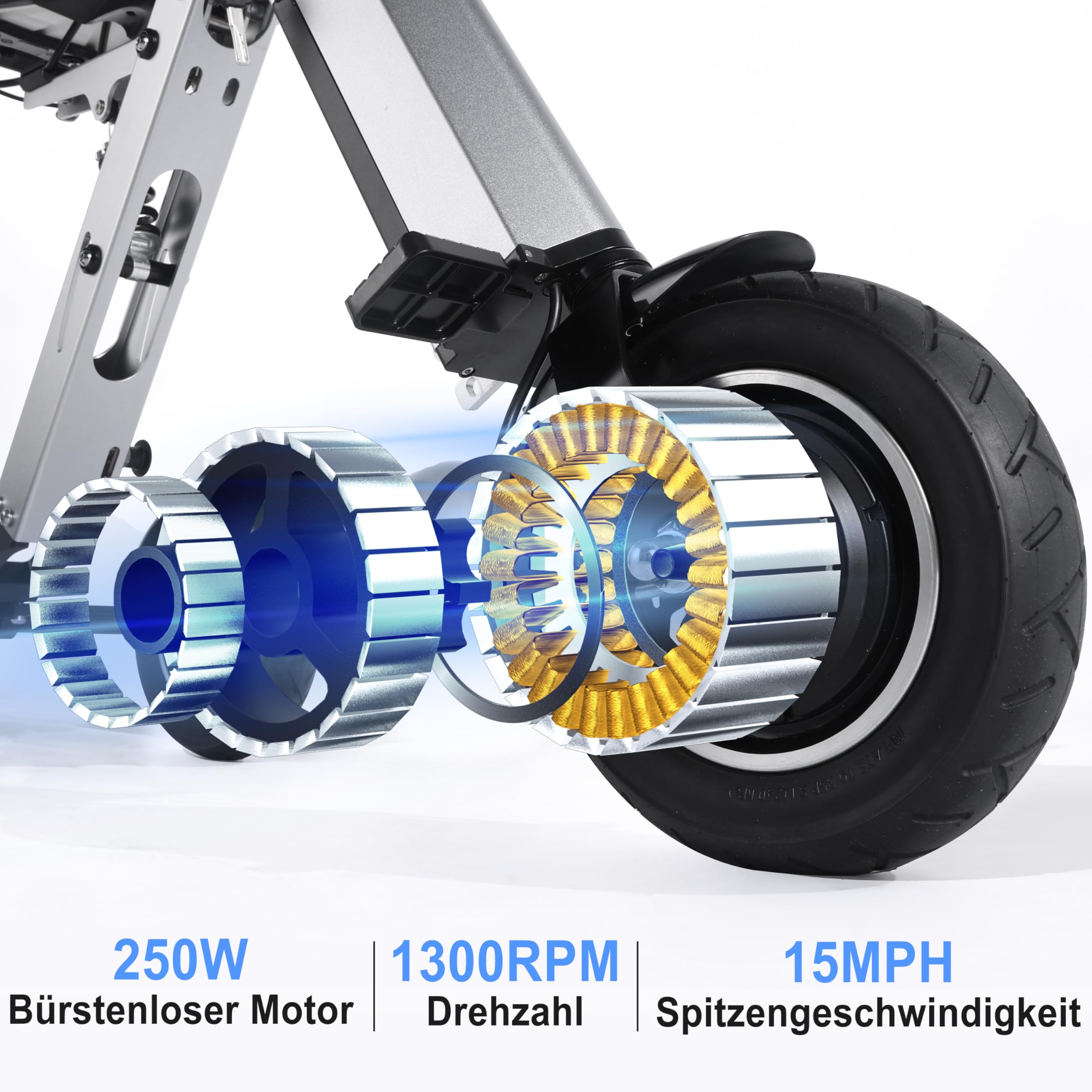 TopMate 3-Rad-Mobilitätsroller für Erwachsene mit Sitz, Leichter Elektro-Dreirad mit Abnehmbarem 36-V-7,8-Ah-Akku, Rückwärtsfunktion und Schlüsselschalter