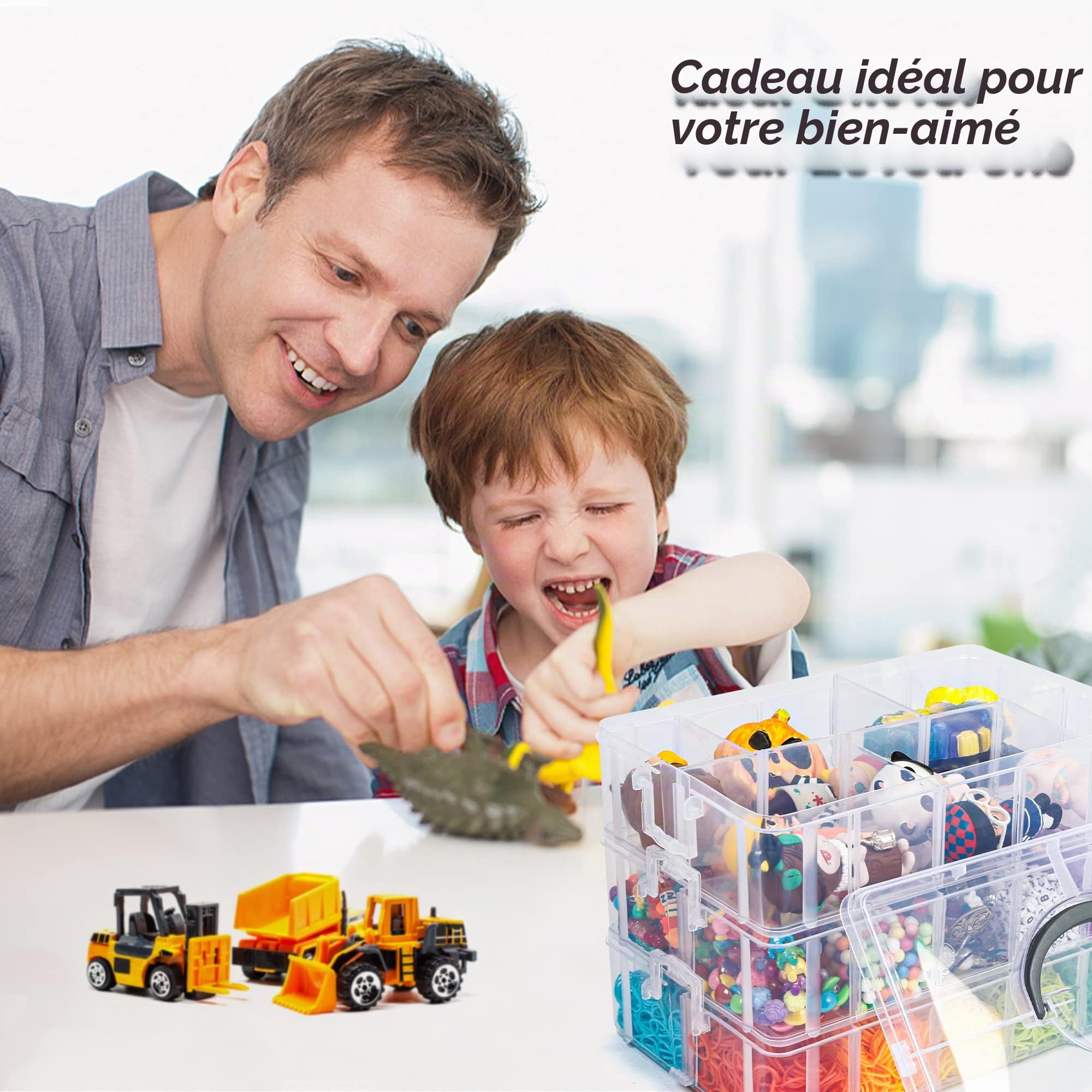 INSCRAFT Boîte de Rangement Transparente Empilable 7 Niveaux, 70 Compartiments Ajustables, Mini Boîte et Autocollants Lettres Inclus, Boîte Plastique Compartiment pour Perles Bijoux Jouets Outils