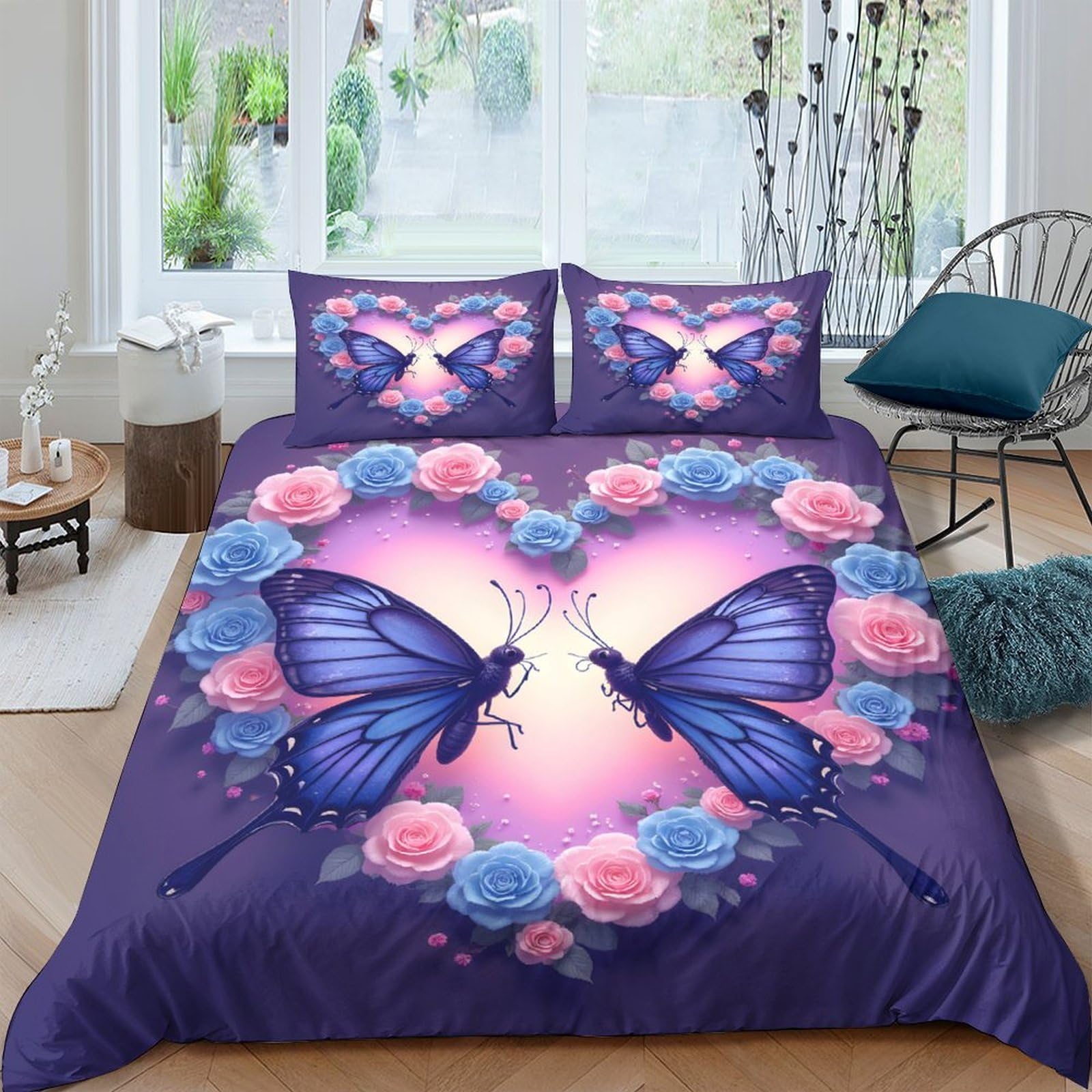 Ctjqhvkz Style-7 3D Printed Butterfly Floral Fitted Sheet Microfiber Soft Bedroom Decor Purple Mattress Cover Adult Teen Single（135X200cm）