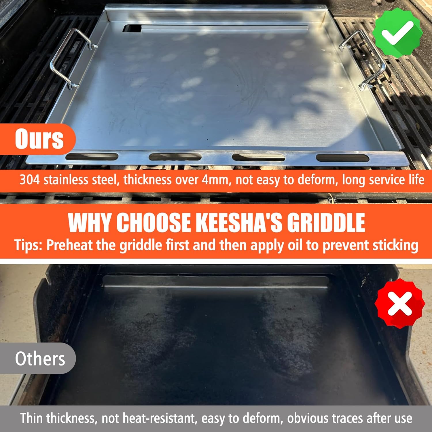 Spirit e 310 Grill Griddle Insert for Weber Spirit I & II 300 Series, Flat Top Grill Griddle Replacement Parts for Spirit E/SP-310, 320, 330, E/S-315, EX/SX-315, EX-325s and SP-335