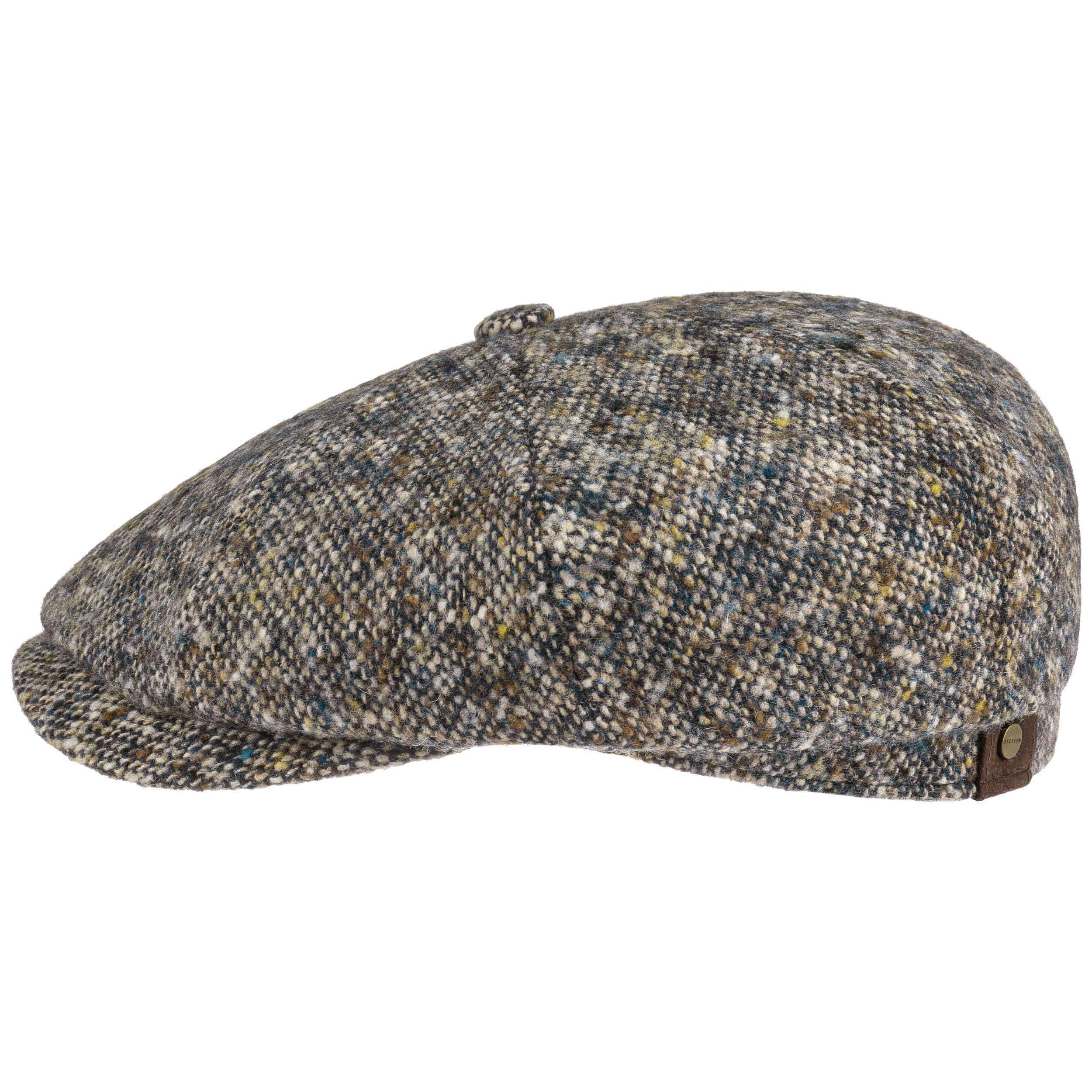 Stetson Hatteras Donegal Peaked Cap for Ladies/Men - Made in the EU - Made from 100% Virgin Wool - 100% Cotton Lining - Color Variety - Flat Cap for Autumn/Winter Beige-Blue