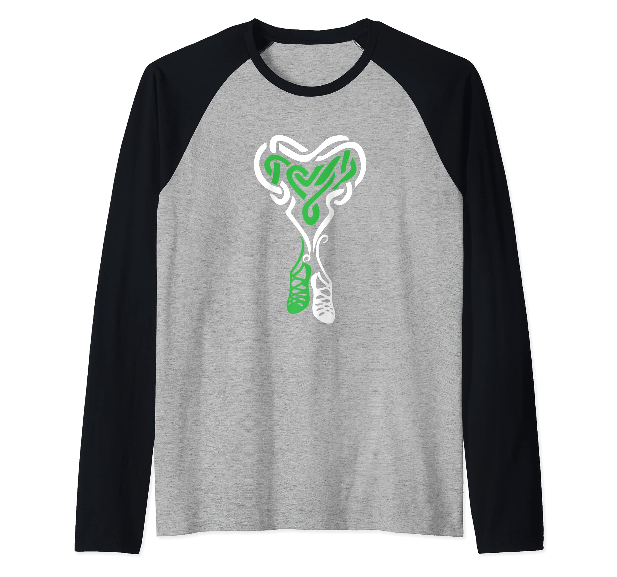 Irish Step Dancing Celtic Knot Heart Raglan Baseball Tee, Black