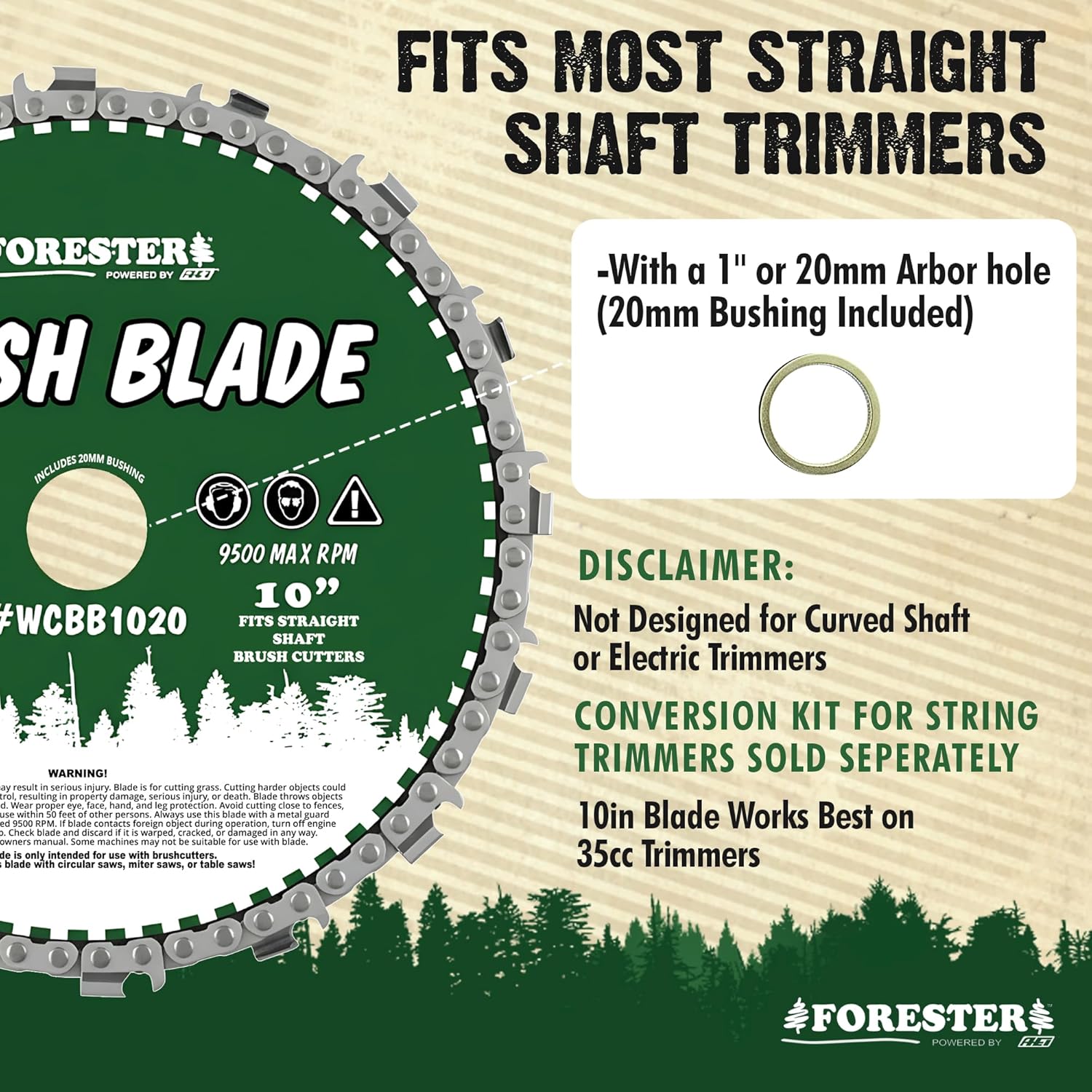 FORESTER Chain Loop Brush Cutter Blade - 10in x 18 Teeth | Low Kickback | Fits Most Straight Shaft Trimmers | Conversion Kit Sold Separately
