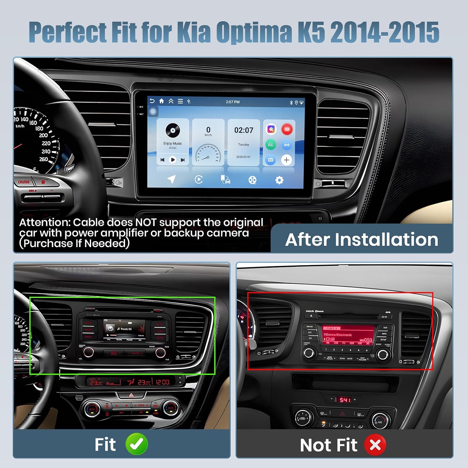 4+128G Radio for Kia Optima K5 2014-2015, 9" Touch Screen for Optima Bluetooth Radio with Wireless CarPlay/Android Auto, 5GHz WiFi, Bluetooth 5.0, EQ, GPS Navigation, 1280 * 720, Backup Camera