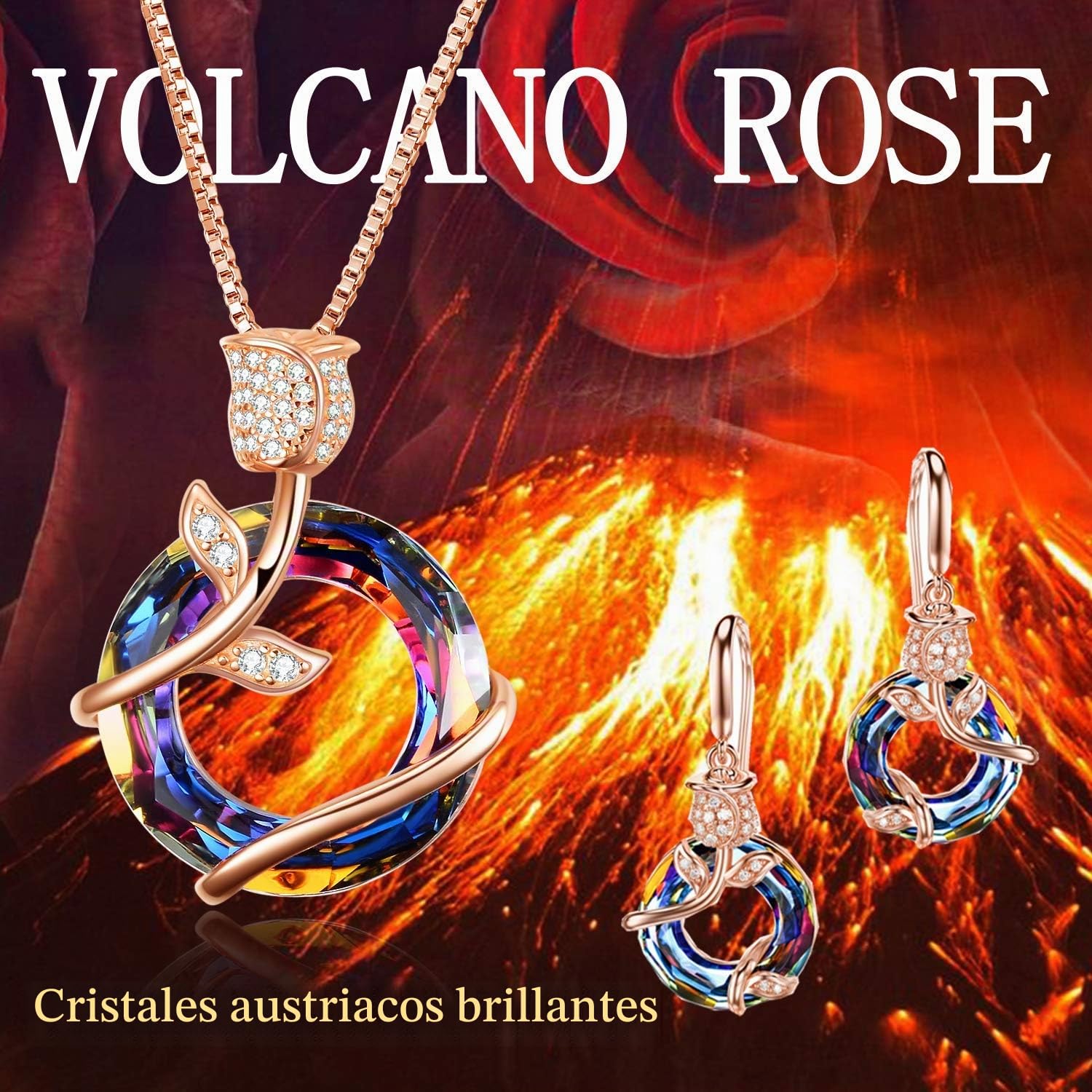 AOBOCO 925 Sterling Silver Necklace Rose Flower Pendant Crystal Jewellery Mothers Day Wedding Birthday Gifts for Her Women Girlfriend Wife Mum