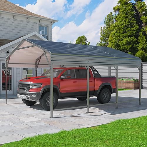 10x15 FT Metal Carport, Heavy Duty Carport Canopy with Reinforced Frame and Enhanced Base, Carports for Car, Boats, Tractors, Trucks or Party, Dark Gray