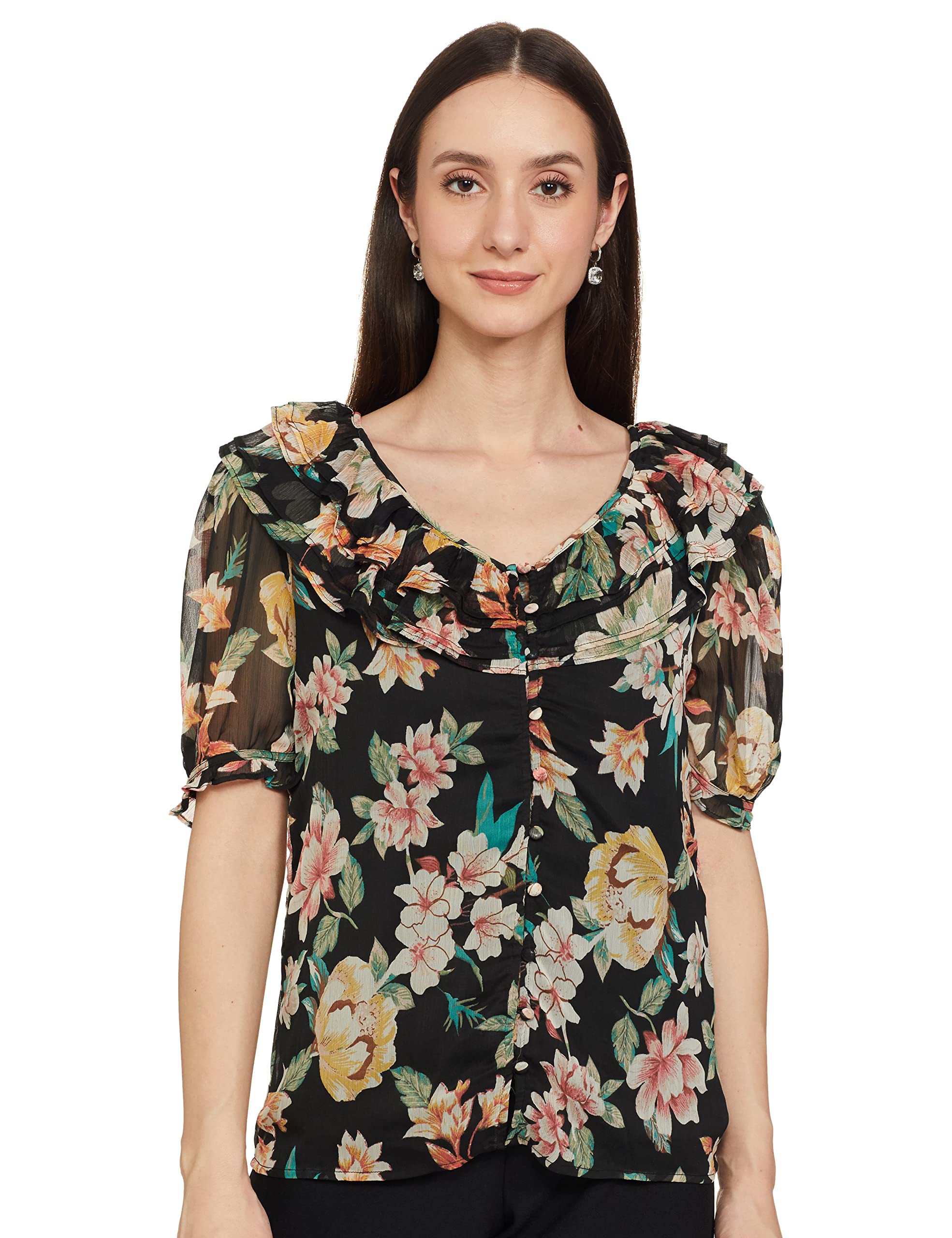 max Women's Polyester Regular Fit Floral Printed Ruffled V-Neck Top-picture-30