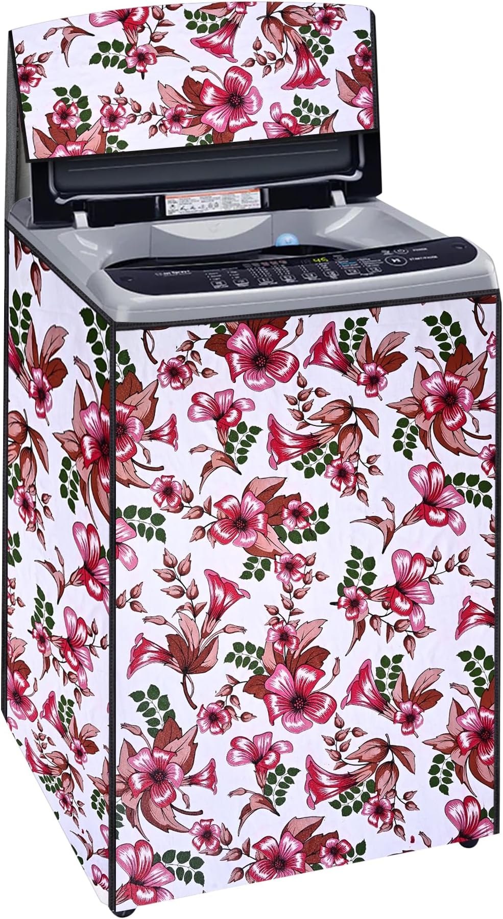Star Weaves Whirlpool 360° Back Panel Top Load Washing Machine Cover For 8.0 Kg, 8.5 Kg, 9 Kg, 9.5 Kg, 10 Kg (63Cms X 66Cms X 106Cms, Rose Pink Blossom