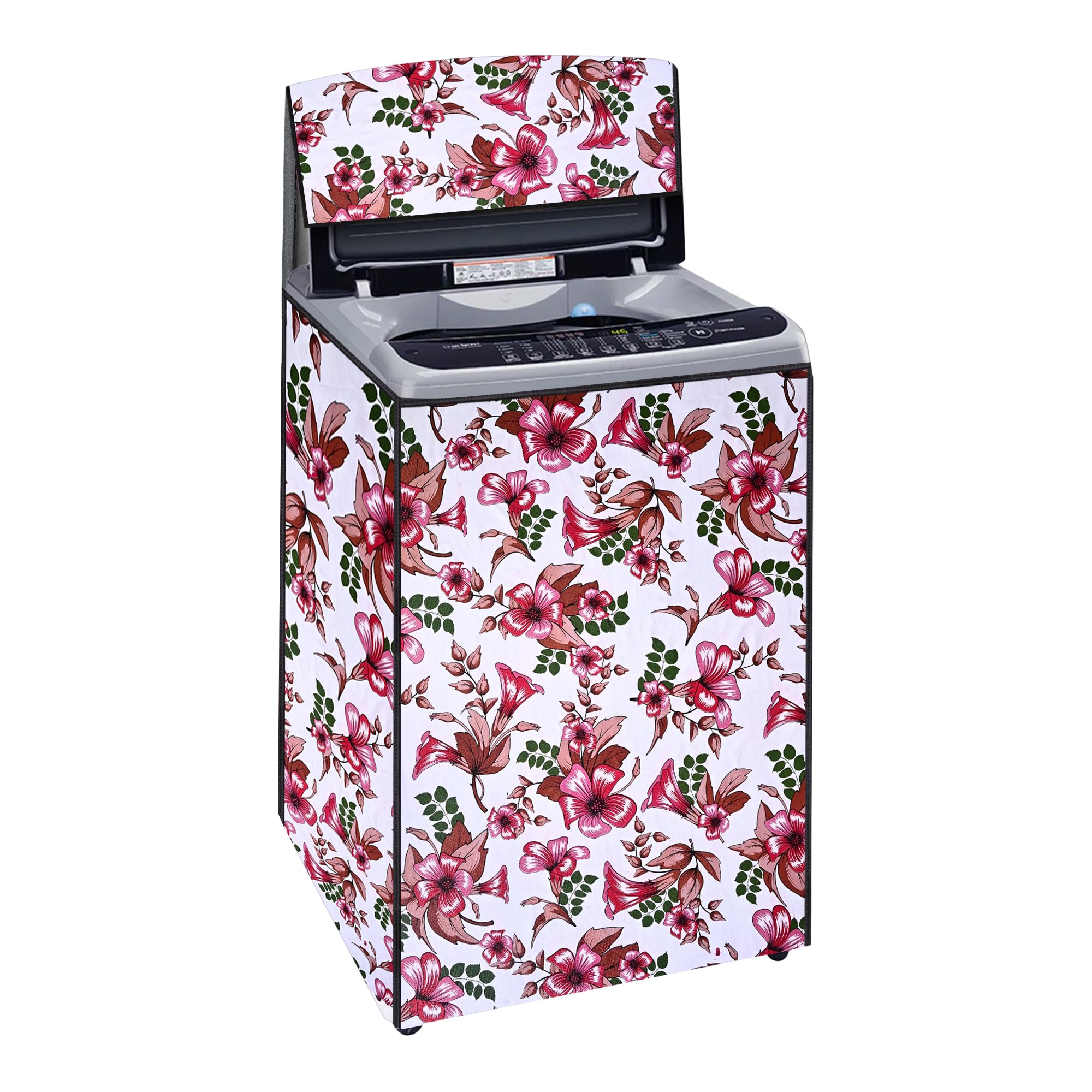 Star Weaves Whirlpool 360° Back Panel Top Load Washing Machine Cover For 8.0 Kg, 8.5 Kg, 9 Kg, 9.5 Kg, 10 Kg (63Cms X 66Cms X 106Cms, Rose Pink Blossom