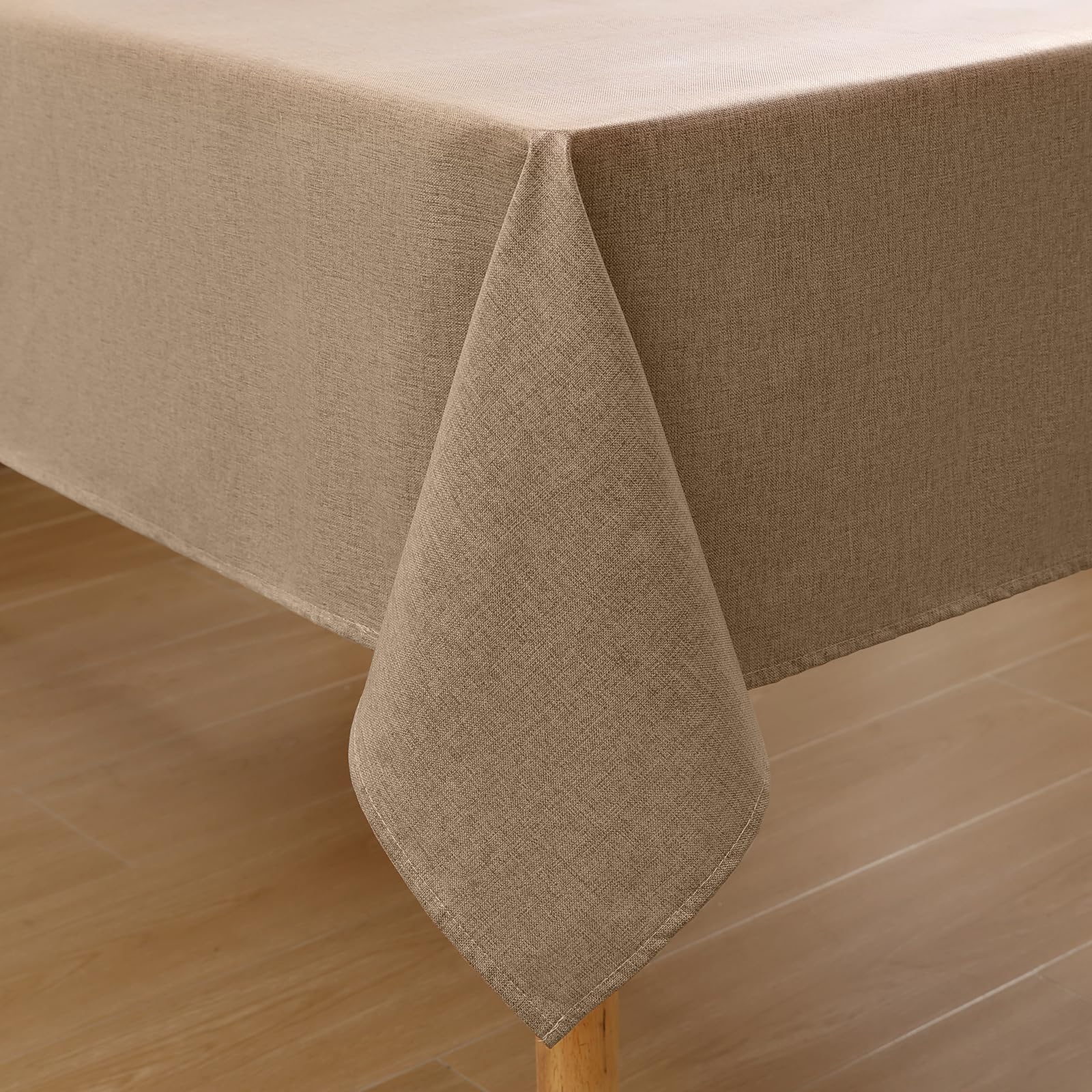 Homaxy Leinenoptik Tischdecke Abwaschbar Lotuseffekt Eckig 130 x 160 cm Tischtuch Leinendecke Wasserabweisend Tafeldecke Tischwäsche Fleckschutz, Hellbraun