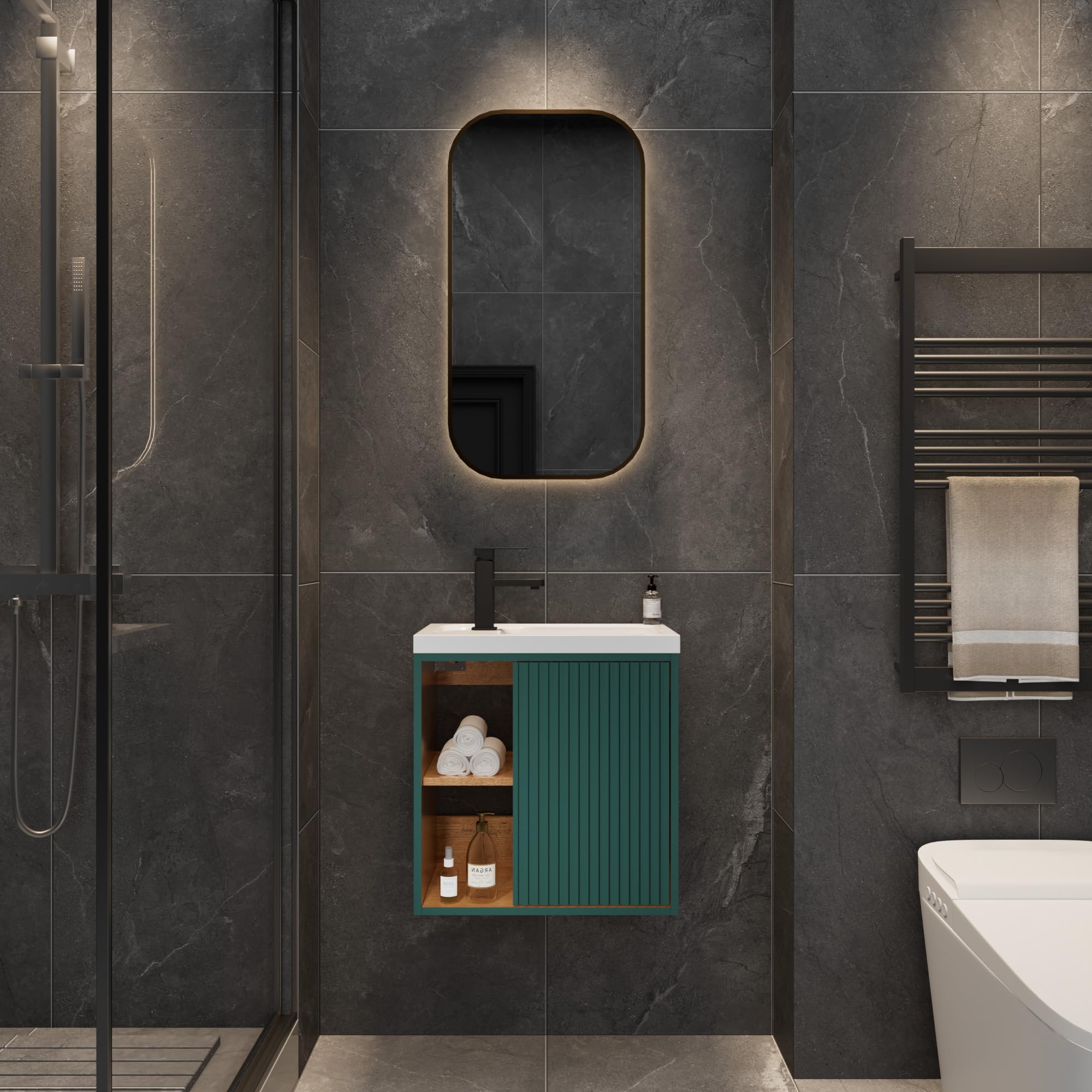 UEV 500 mm Wall Hung Vanity Unit with Resin Sink, Space-Saving Storage Cabinet, Modern Black Line Design, Wall Mounted Cloakroom Basin