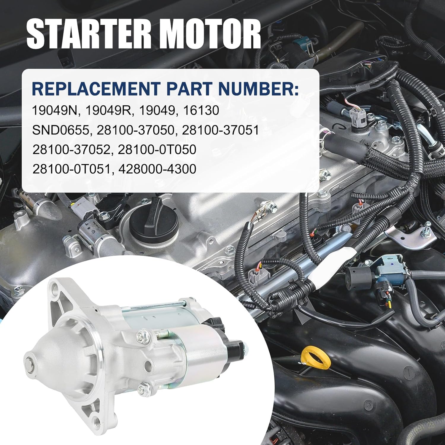 Starter 19049 Compatible with 2009-2016 Toyota Corolla 1.8L, 2009-2013 Matrix 1.8L, 2009 2010 Pontiac Vibe 1.8L L4 Engine Replace# 28100-0T050 28100-37050 428000-4300