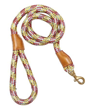 Vama Leathers Dog Rope Leash - Strong & Comfortable - Heavy Duty Solid Brass Hook - 5 Feet Long - 2.7 Inch Thick - for Large and Giant Size Breed Dog (Color May Vary)