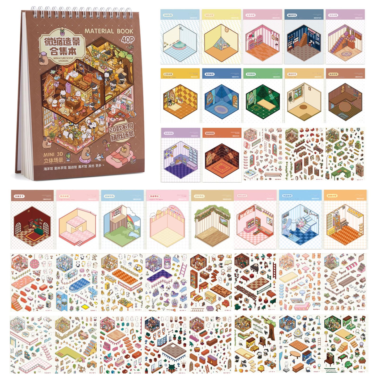 wnre 3D Sticker Scene Book DIY Miniature Room Crafts Stress Relief Gifts
