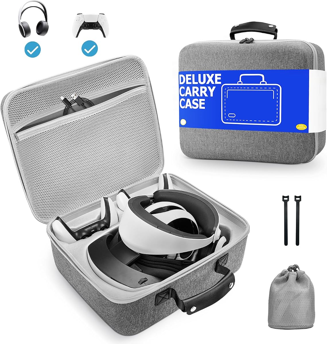 VORI Carrying Case for PSVR2 Gaming Headset and Touch Controllers Accessories, Portable Protection Hard Case for PS VR2 Controller, Suitable for Travel and Home Storage, Grey