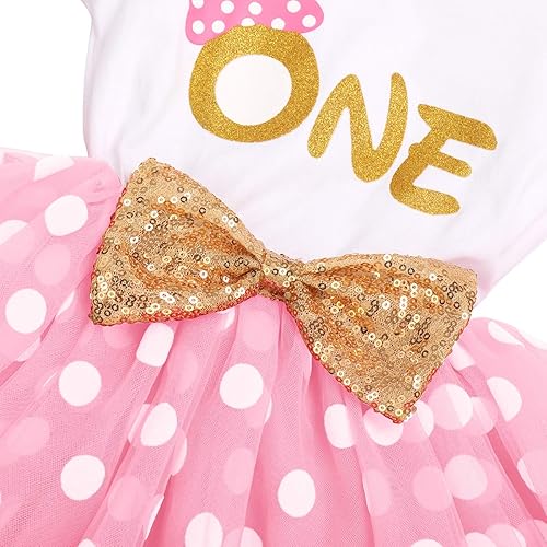 Miniatura 4 de IMEKIS Vestido de Ratón para Bebés Niñas 1er 2do Cumpleaños Lunares Tul Tutú Cake Smash Fiesta de Verano Accesorios para Fotos