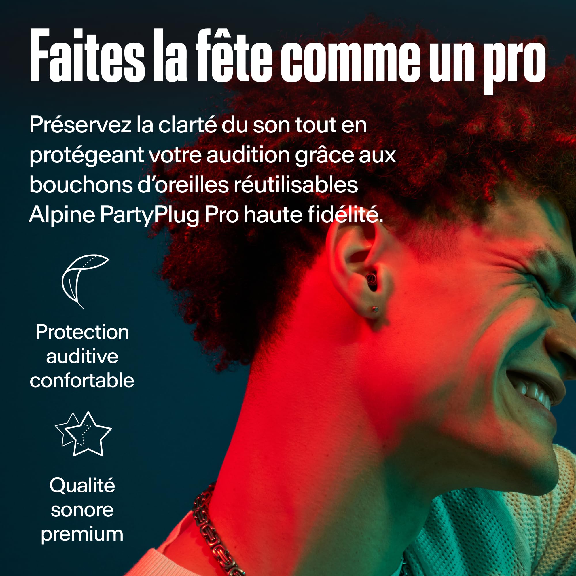 Alpine PartyPlug Pro Bouchons d'Oreilles Hi-Fi pour Concerts, Protection Auditive Professionnelle 21dB, Nouveau et Amélioré, Qualité Premium pour Festivals, Musique & Raves, 3 Tailles (S/M/L), Noir