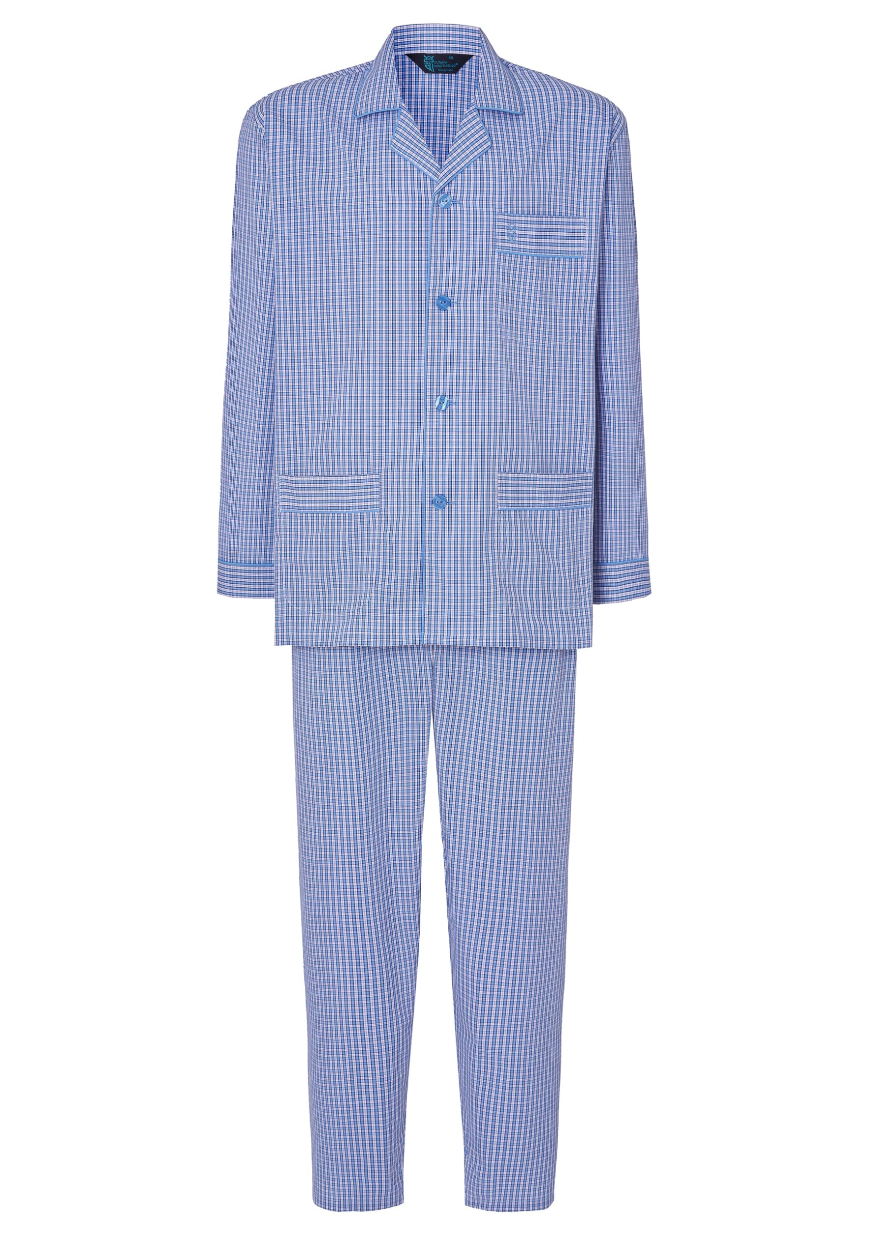 El Búho Nocturno Pijama Hombre 100% Algodón Tela Clásico Dos Piezas - Manga Larga Camisero Bolsillos Chaqueta Botones Apertura Frontal Transpirable Tallas Grandes