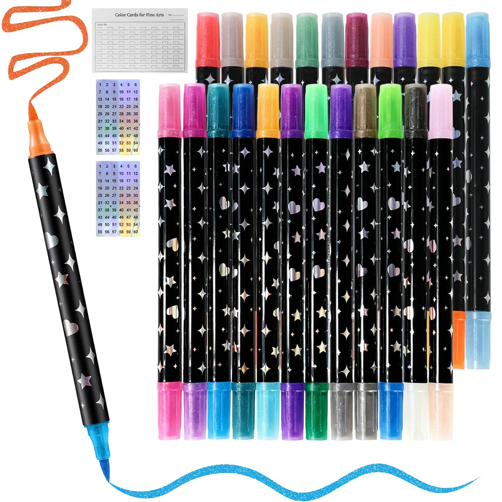 Rotuladores de Doble Punta de 48 Colores, 24 PCS Rotuladores Purpurina Lettering, RotuladoresMarcadores para Metal, Rotulador Metálico de Colores para Scrapbooking Pintura y Escritura