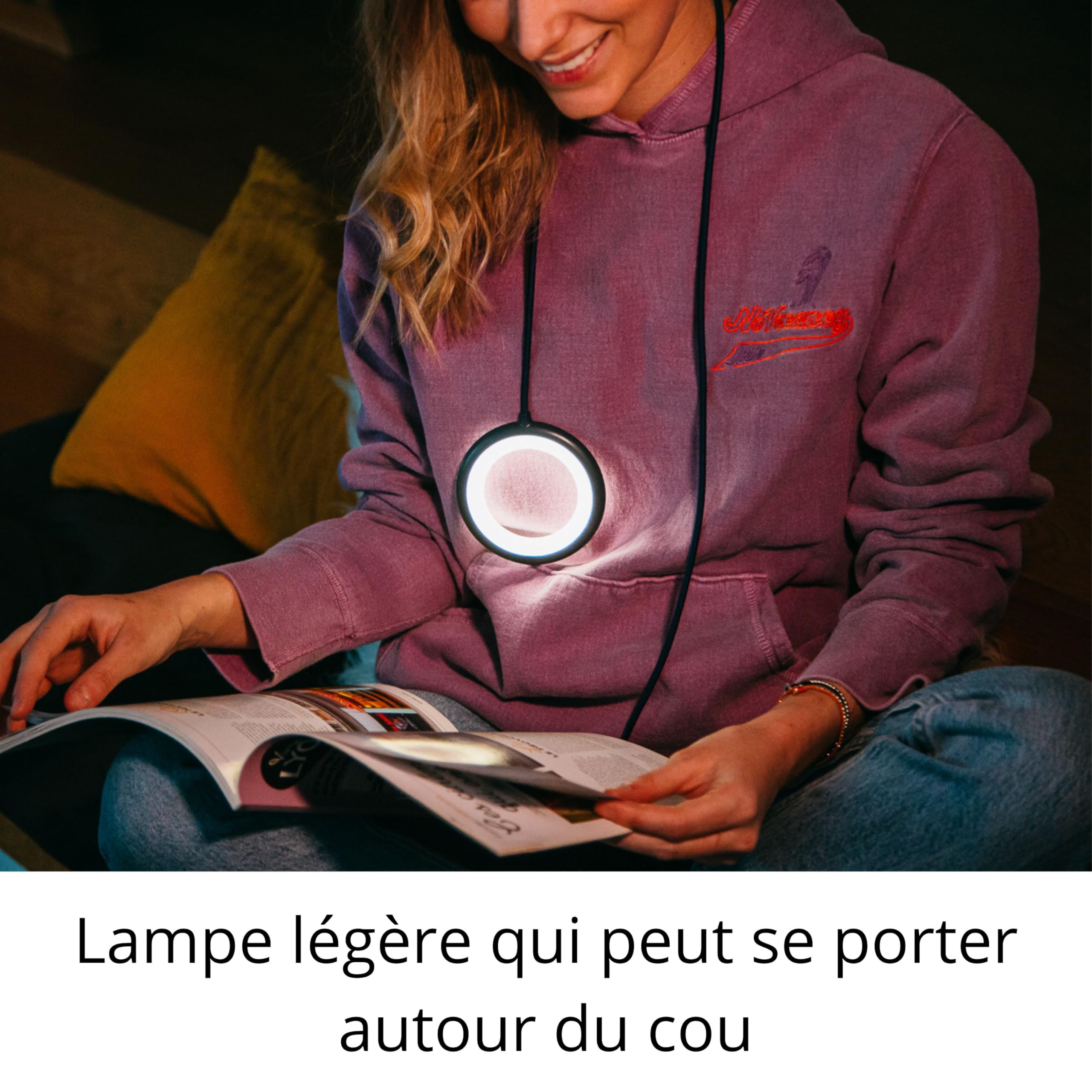 BILY LED Leselampe mit Ständer (Perch) – Made in Frankreich, 3 Helligkeitsstufen, tragbar um den Hals, auch am Bettkopfteil befestigbar