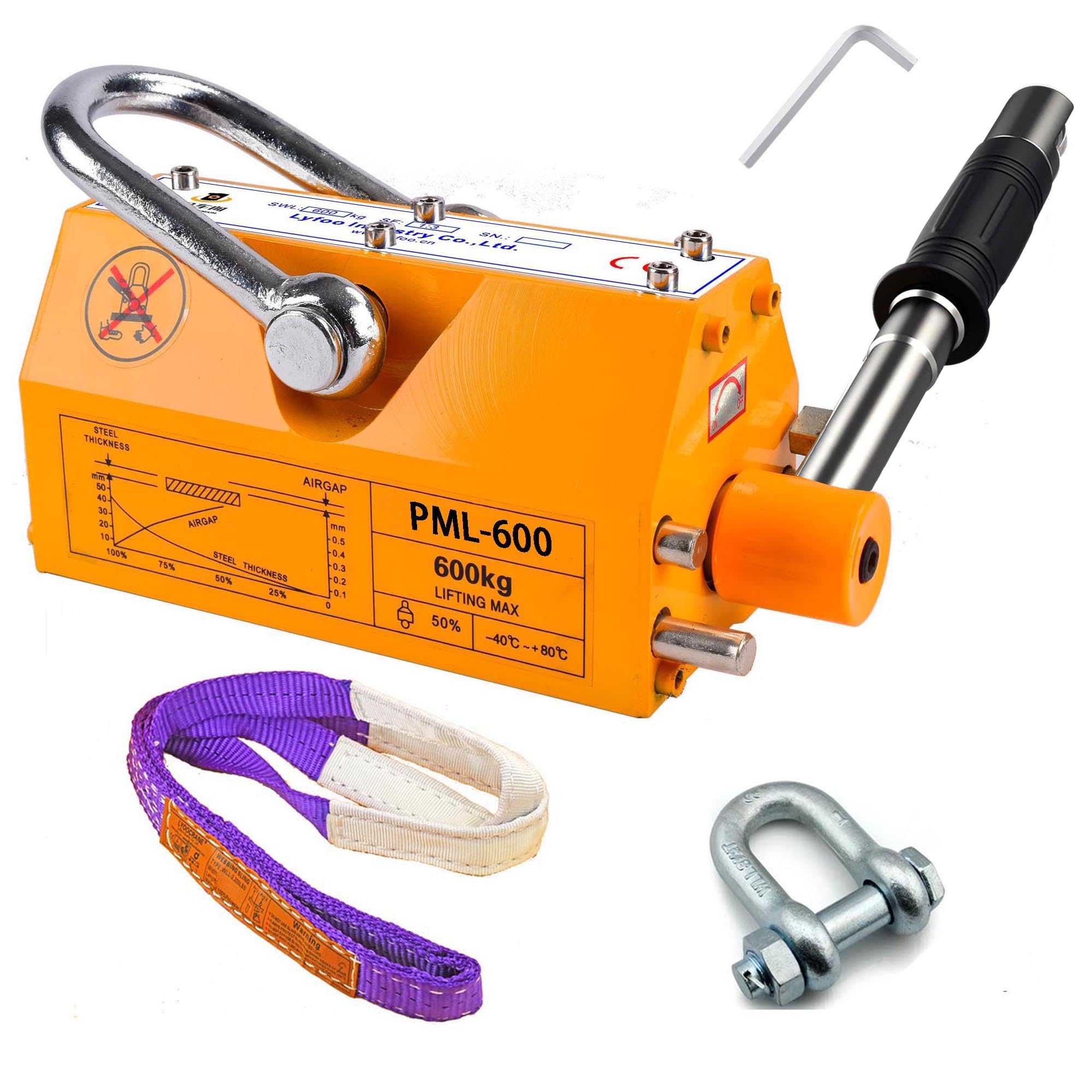 1320 Lbs/600 kg Magnetic Lifter Kit 1:3 Safety Factor Heavy Duty Lifting Magnet 600kg for Industrial Shop, Crane, Steel Plate Lifting
