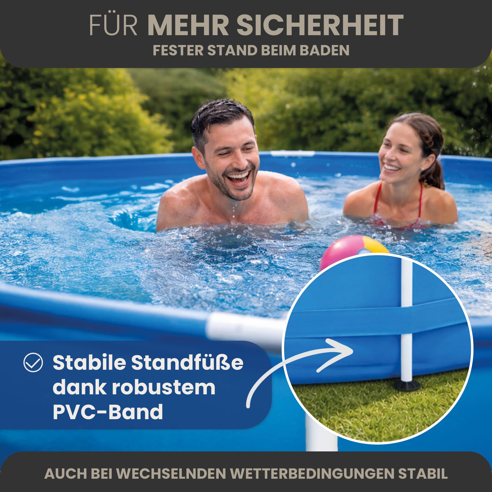 HAF Swing Frame Pool rund Grau Fischgräte Ø 305 cm 76 cm tief Gartenpool 4.500 Liter UV-geschützt korrosionsbeständig Metallrahmen