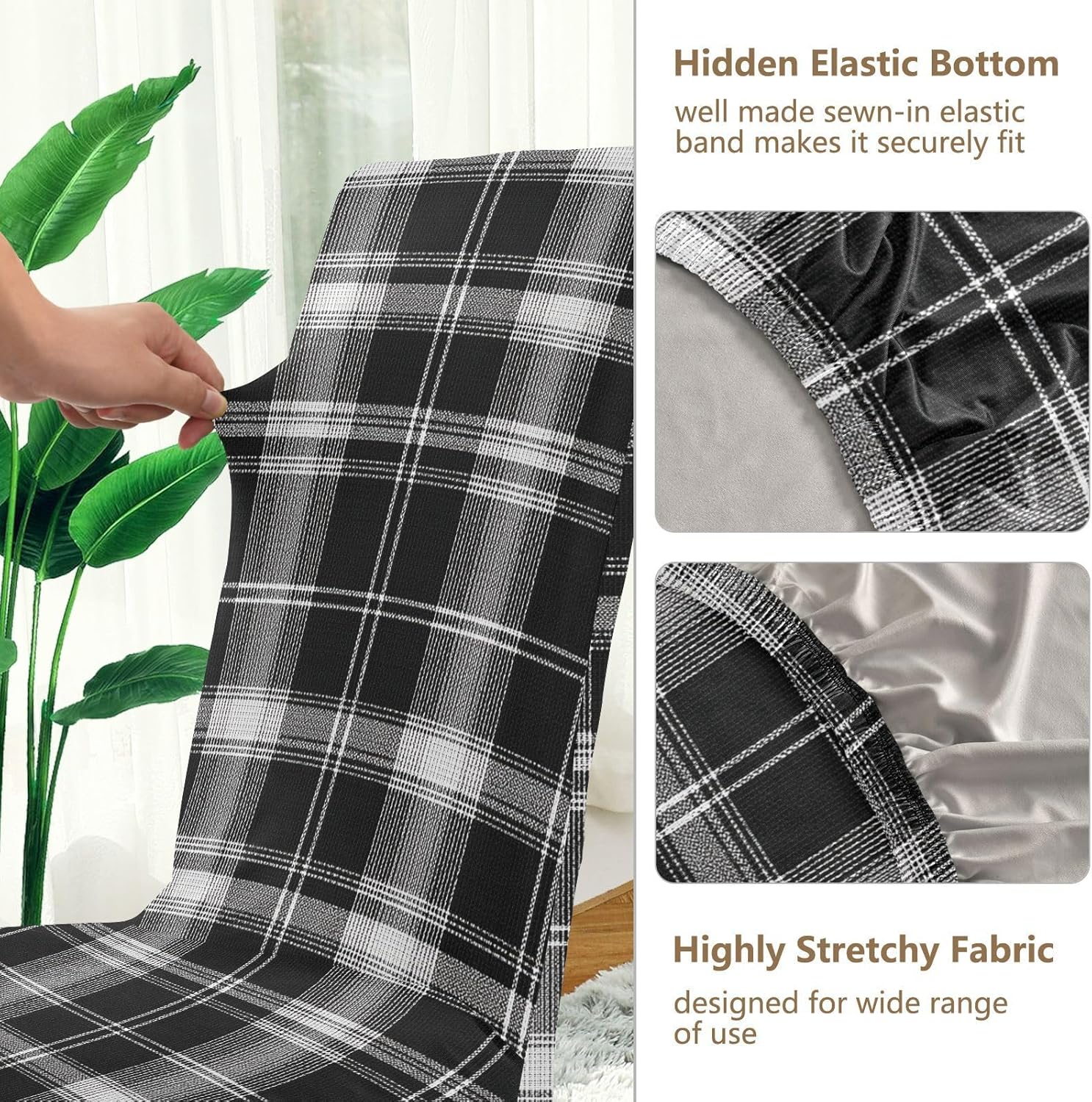 ALAZA Chair Covers for Dining Room, Black White Plaid Tartan Stretch Chair Cover Sets Chair Protector Removable Washable for Ktichen Restaurant Hotel