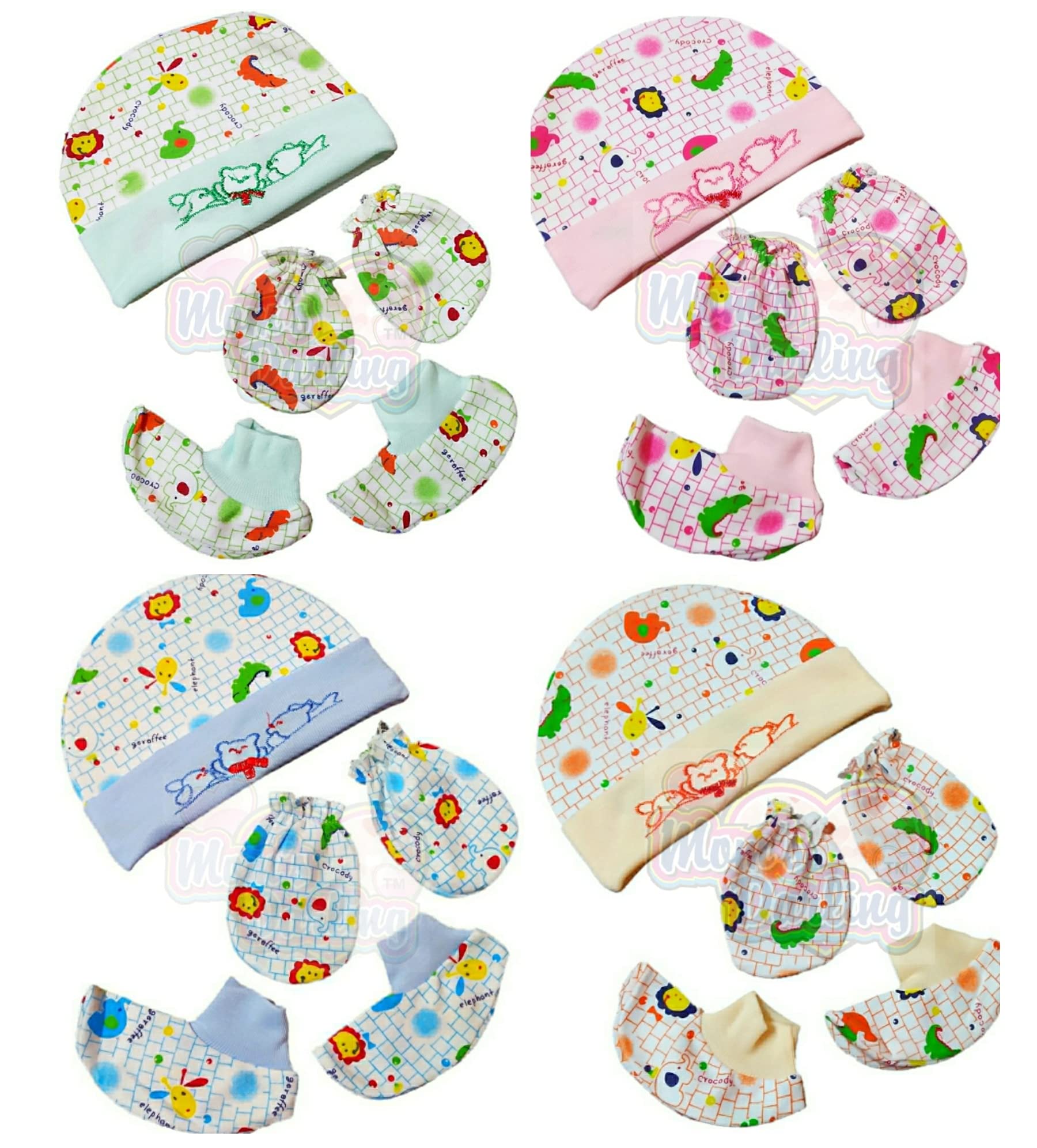 Mom's Darling Newborn Baby Cotton Mitten Sets with Cap and Booties/Newborn Cap Set/Newborn Gloves Set/Newborn Socks Set/Newborn Mitten Set/Newborn Bootie Set. Pack of 4 Piece. Multicolor.9